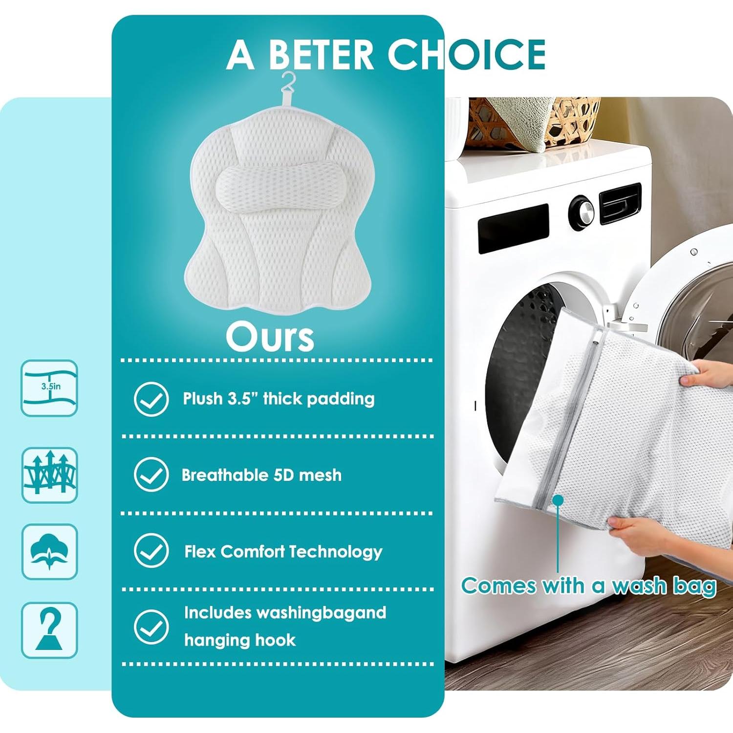 Almohada de Baño SQLHM Ergonómica con Ventosas Antideslizantes