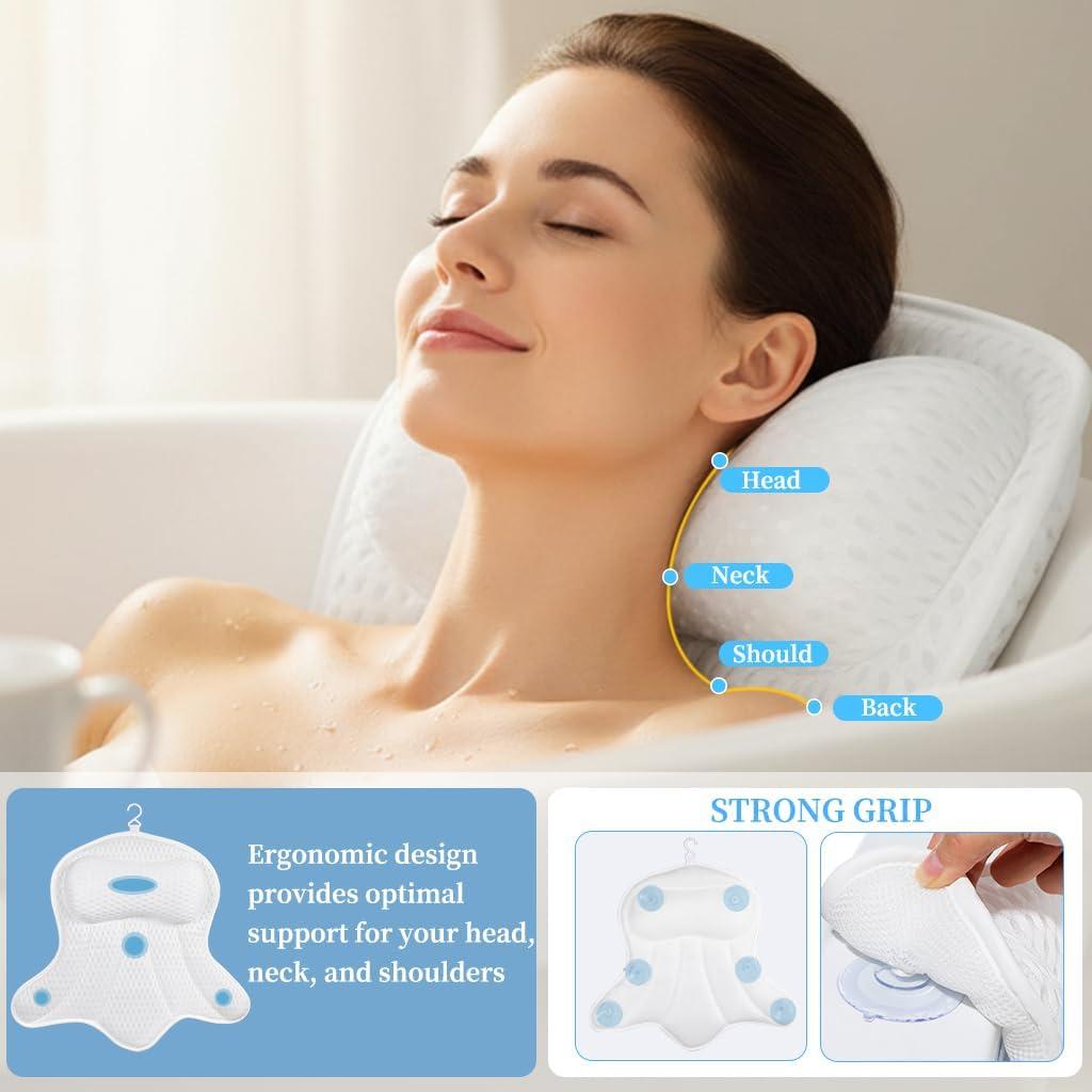 Almohada de Baño Ergonómica AmazeFan con Malla 4D - Blanco