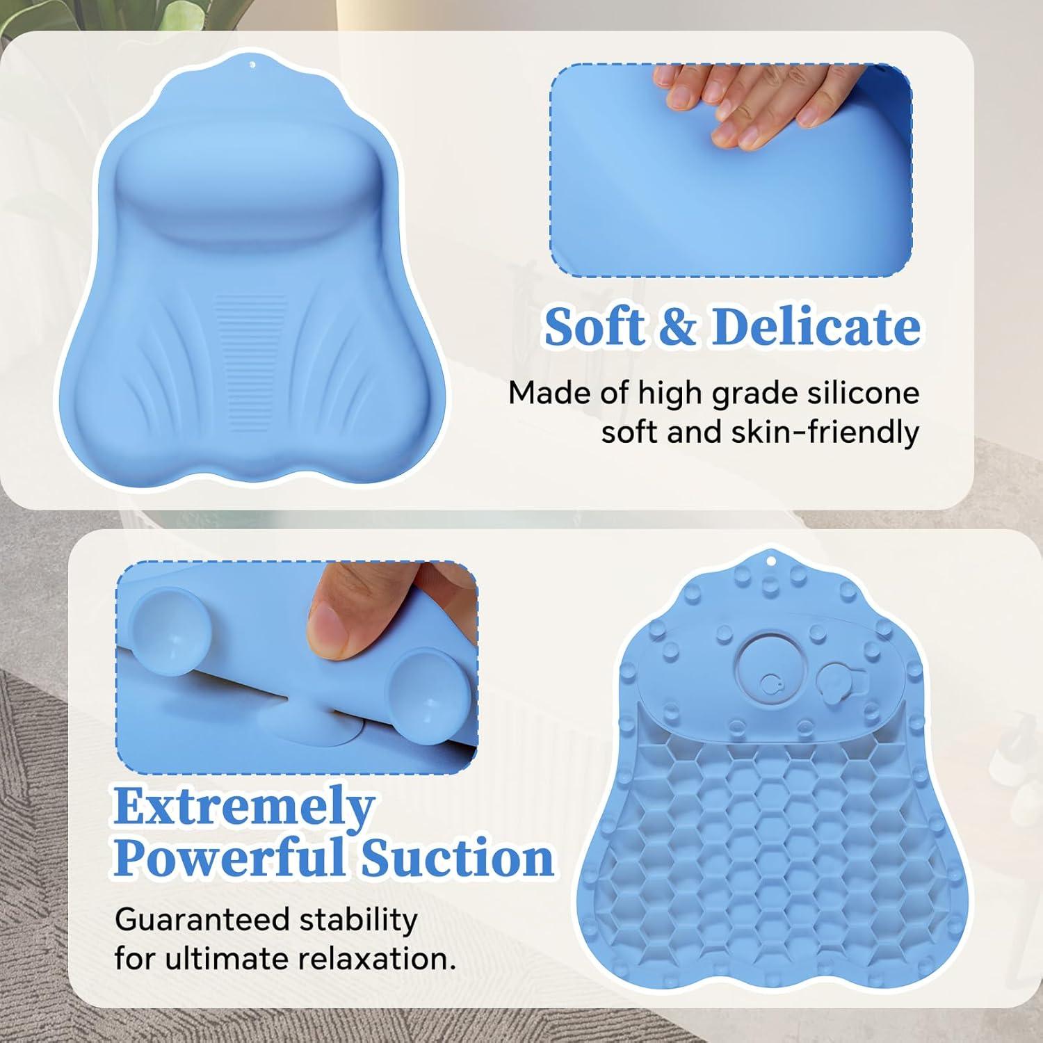 Almohada de Baño de Silicona Jalopink con Soporte 4D Azul