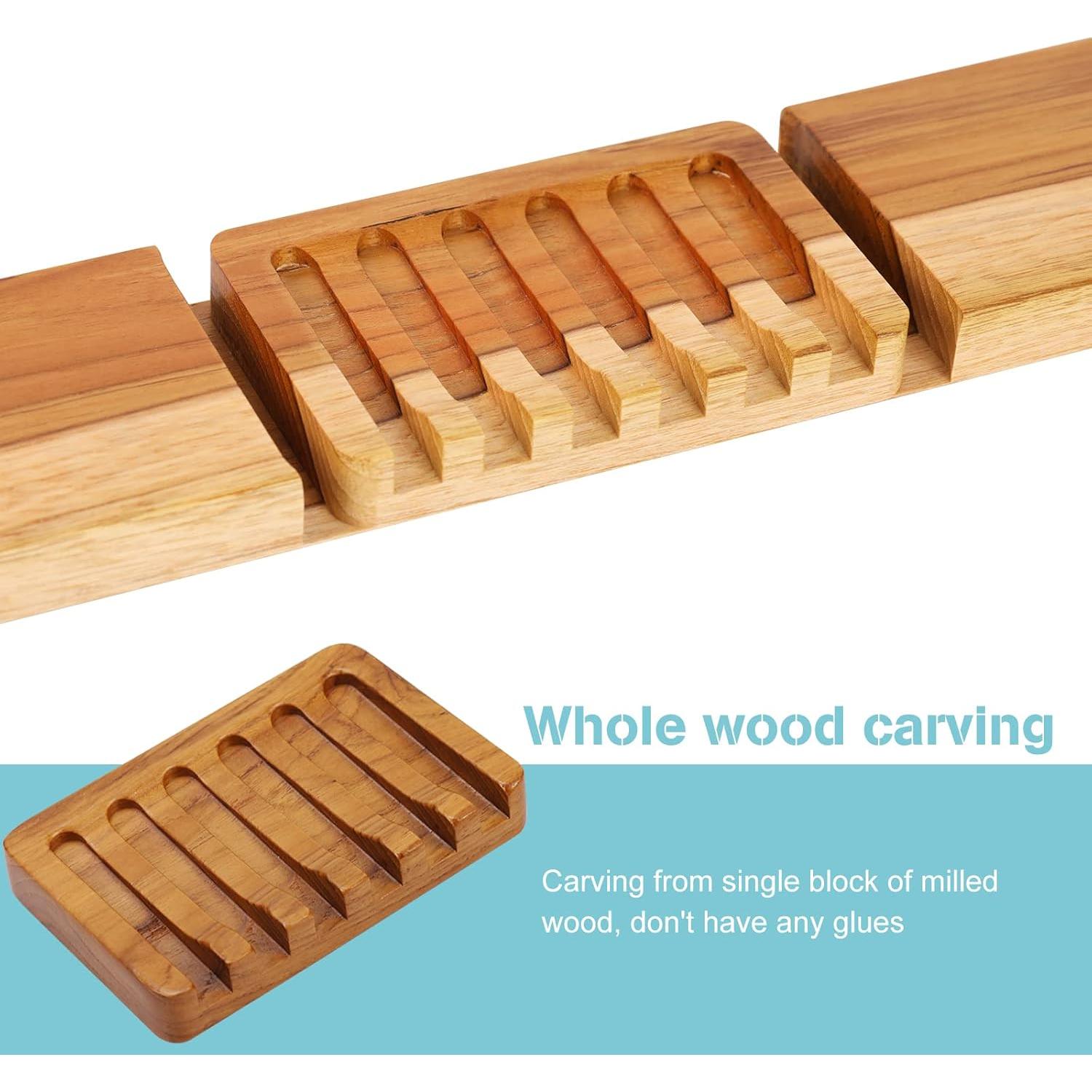 Soporte de Jabón de Madera de Teak HTB con Drenaje Automático