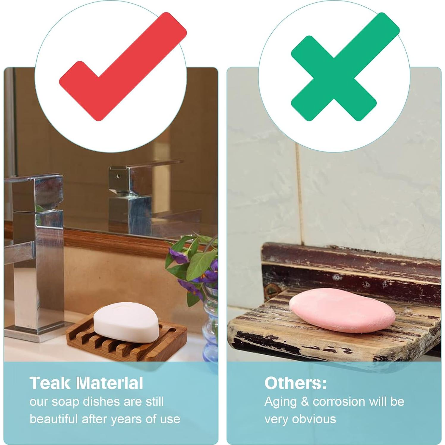 Soporte de Jabón de Madera de Teak HTB con Drenaje Automático