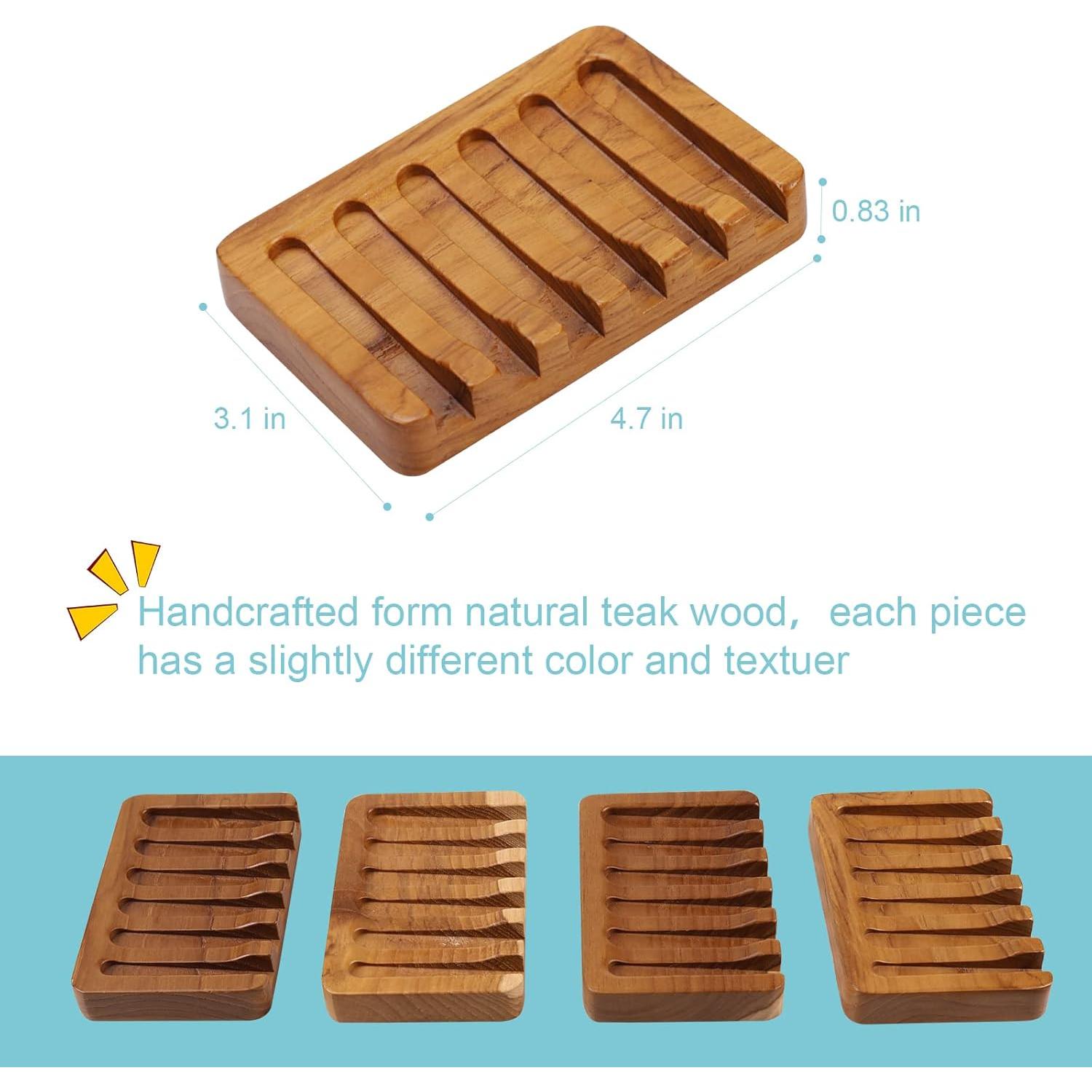 Soporte de Jabón de Madera de Teak HTB con Drenaje Automático