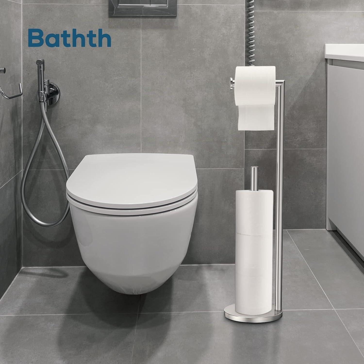 Soporte de papel higiénico de pie Bathth en níquel cepillado