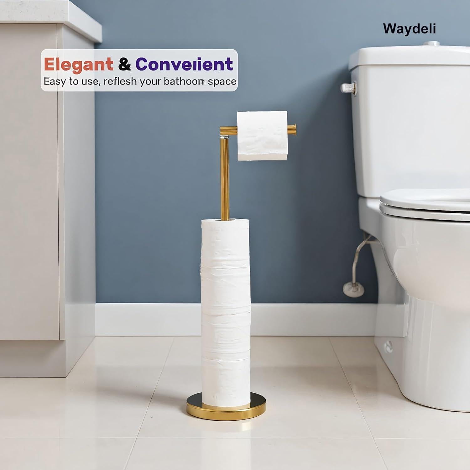 Soporte de Papel Higiénico de Pie WAYDELI Dorado Acero Inoxidable