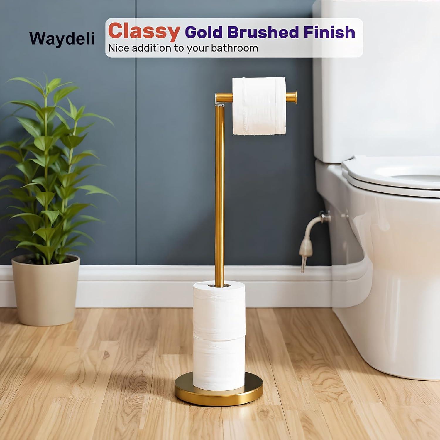 Soporte de Papel Higiénico de Pie WAYDELI Dorado Acero Inoxidable