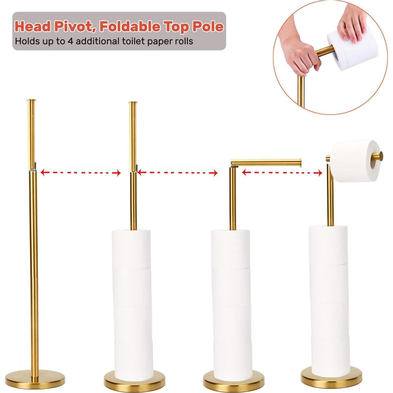 Soporte de Papel Higiénico de Pie WAYDELI Dorado Acero Inoxidable