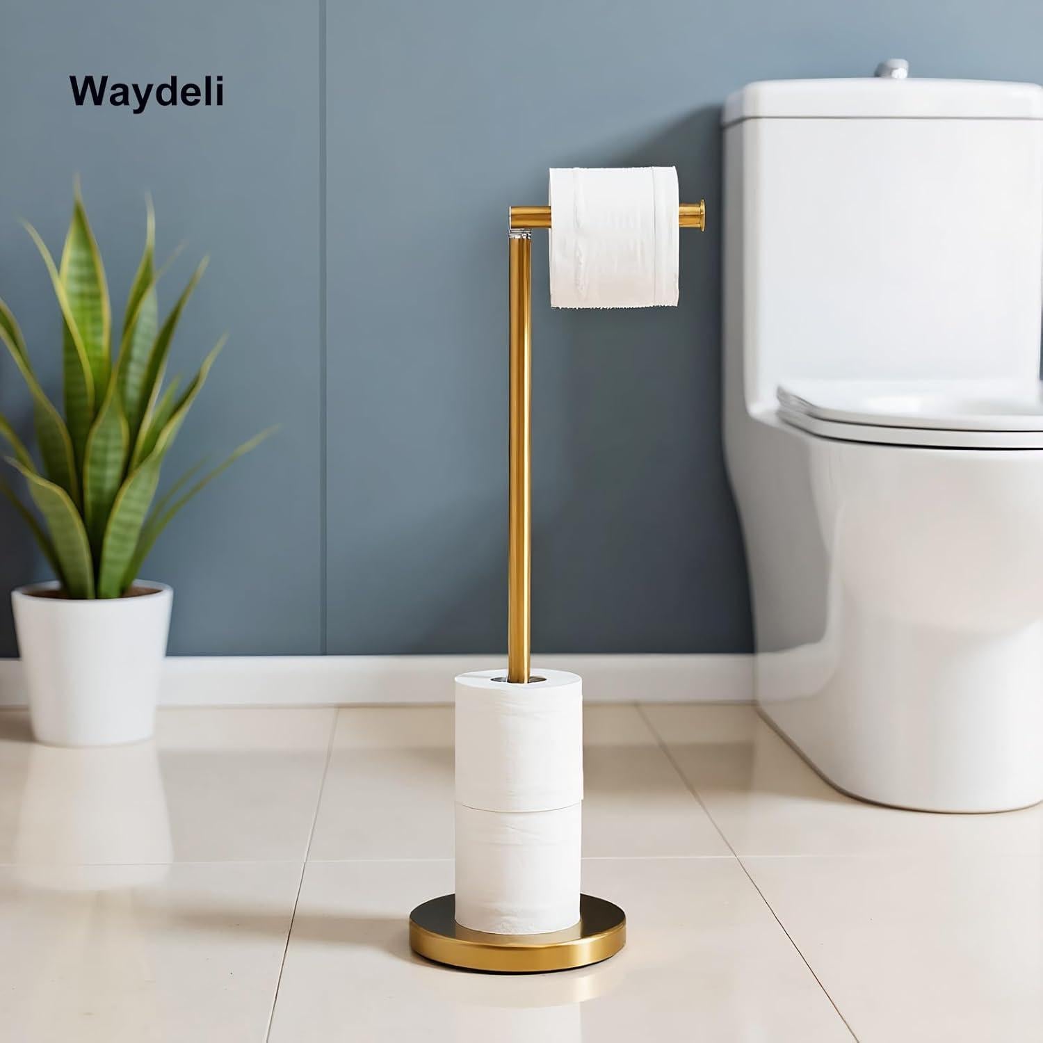 Soporte de Papel Higiénico de Pie WAYDELI Dorado Acero Inoxidable