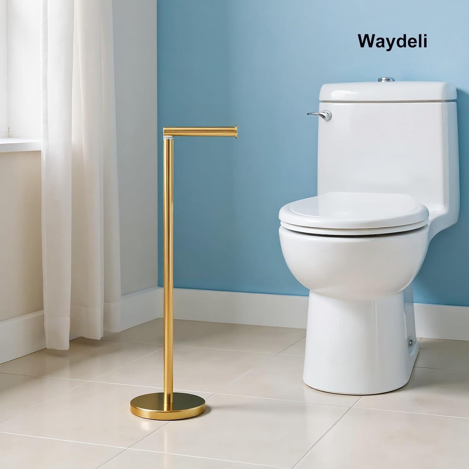 Soporte de Papel Higiénico de Pie WAYDELI Dorado Acero Inoxidable