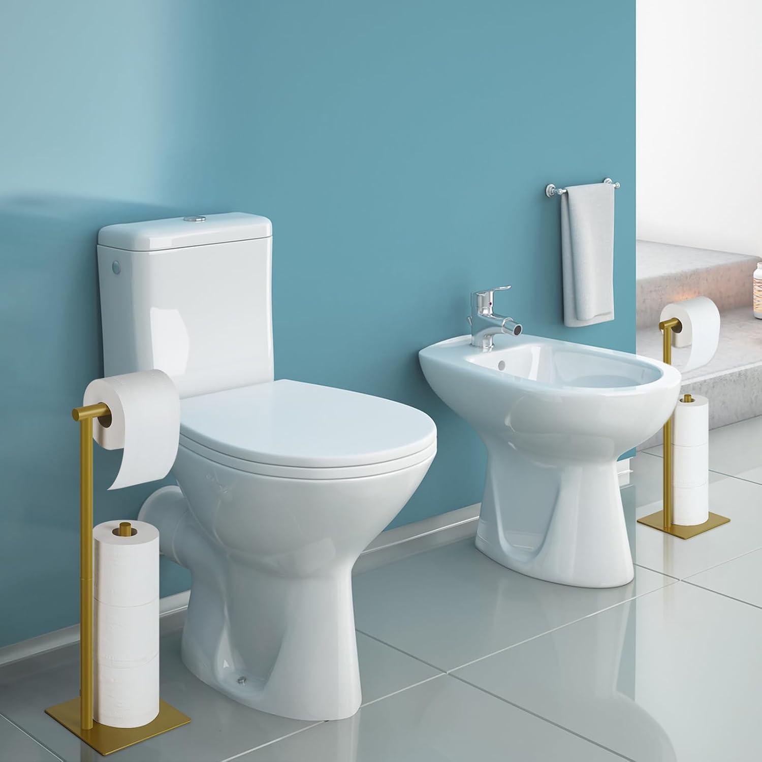 Soporte de Papel Higiénico de Pie OYEAL Beige Dorado con Almacenamiento