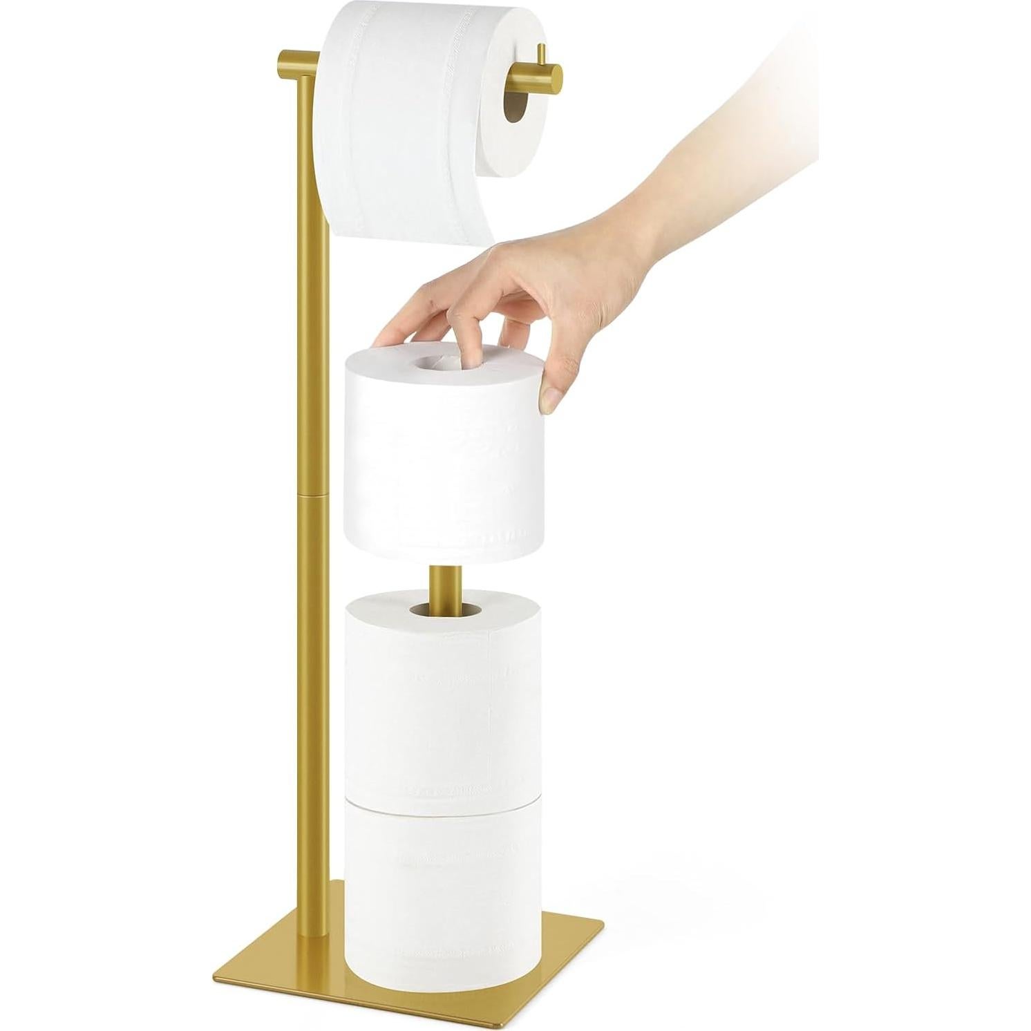 Soporte de Papel Higiénico de Pie OYEAL Beige Dorado con Almacenamiento