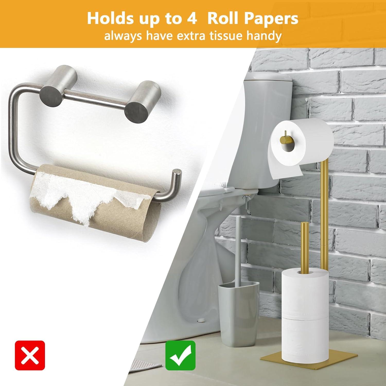 Soporte de Papel Higiénico de Pie OYEAL Beige Dorado con Almacenamiento