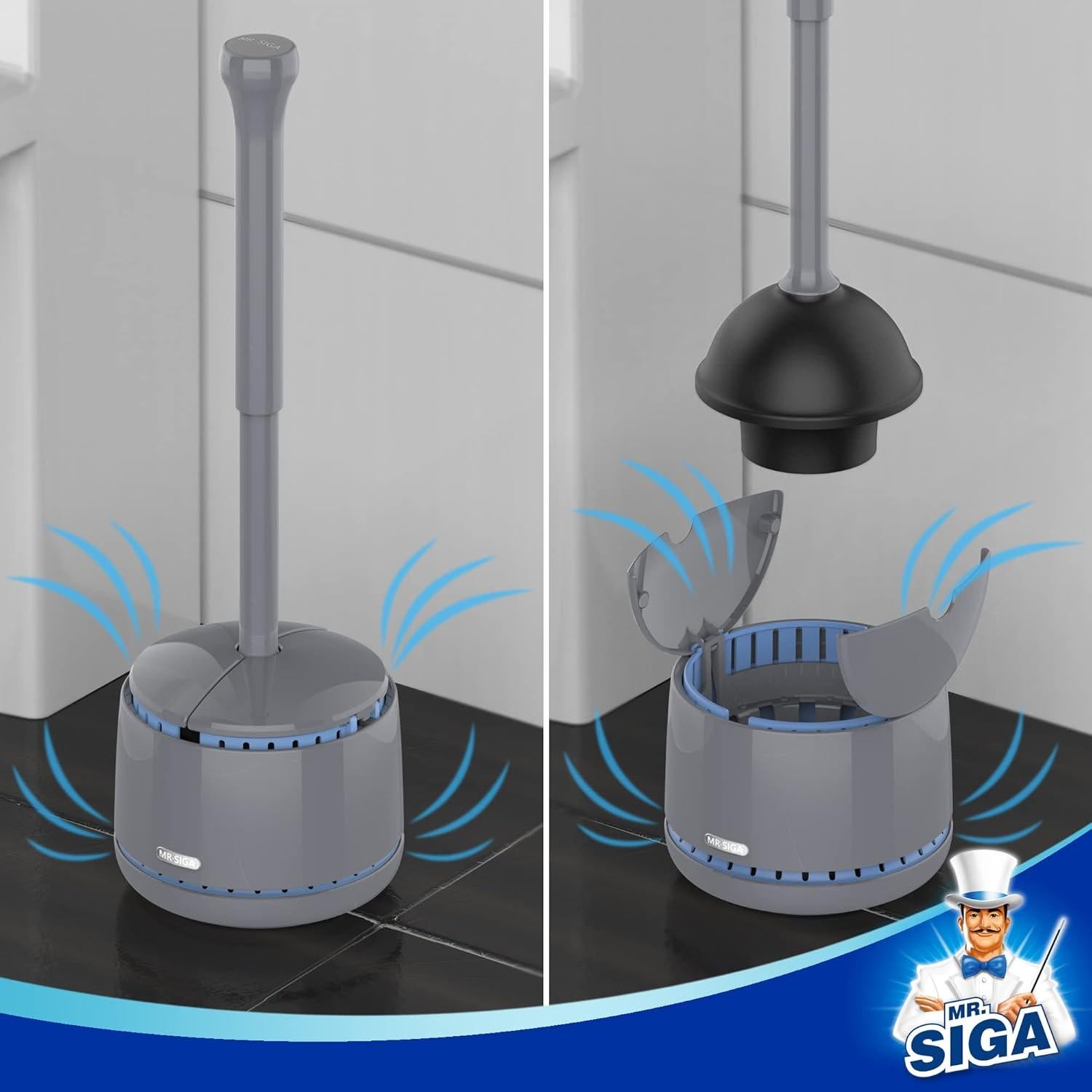 Desatascador de Inodoro MR.SIGA con Soporte Ergonómico Gris
