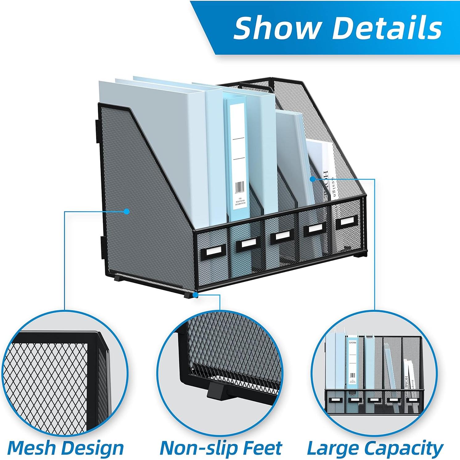 Organizador de Escritorio SUPEASY de Metal Negro 5 Compartimentos