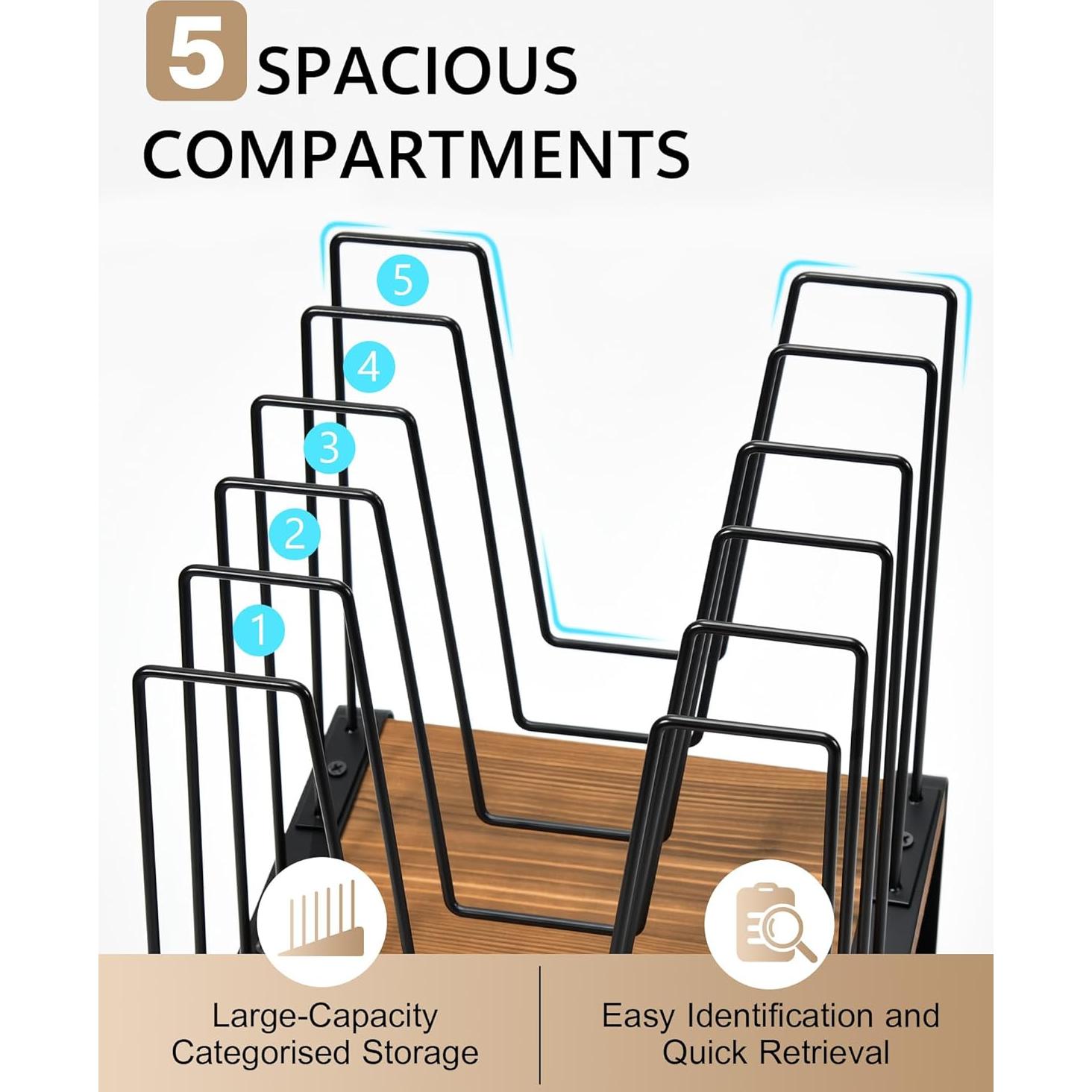 Organizador de Archivos HULISEN de Metal y Madera, 5 Secciones
