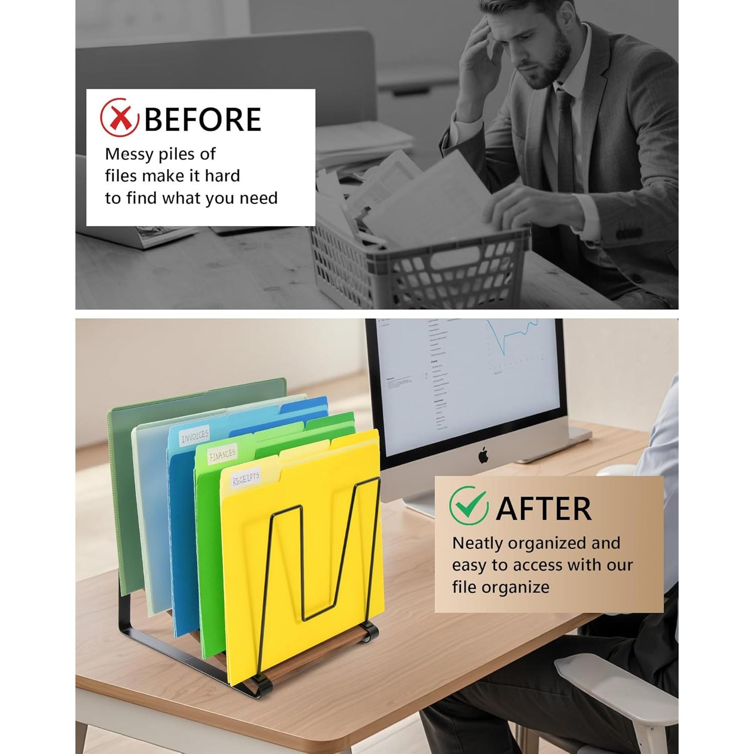 Organizador de Archivos HULISEN de Metal y Madera, 5 Secciones