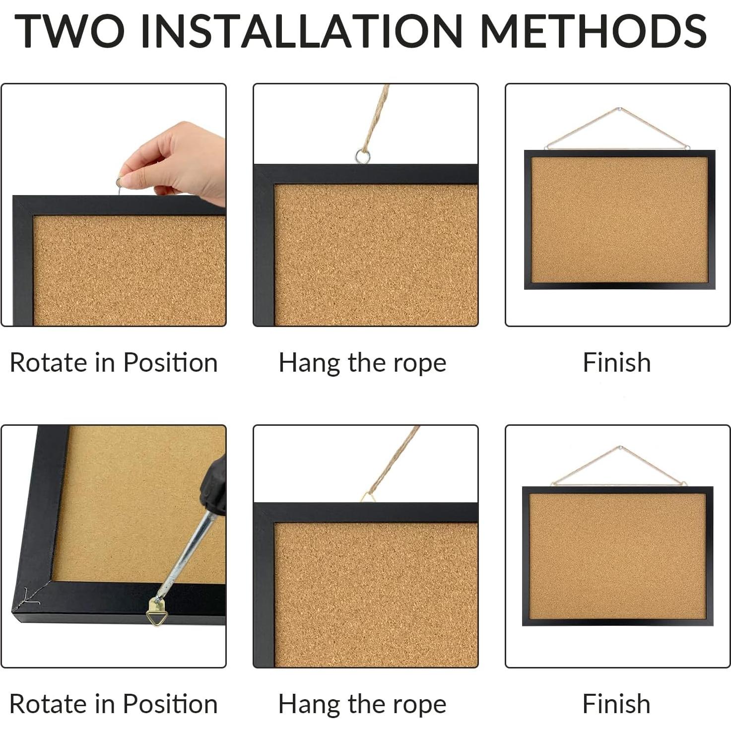 Tablero de Corcho Negro BGJRBY 37x28cm con Marco de Madera