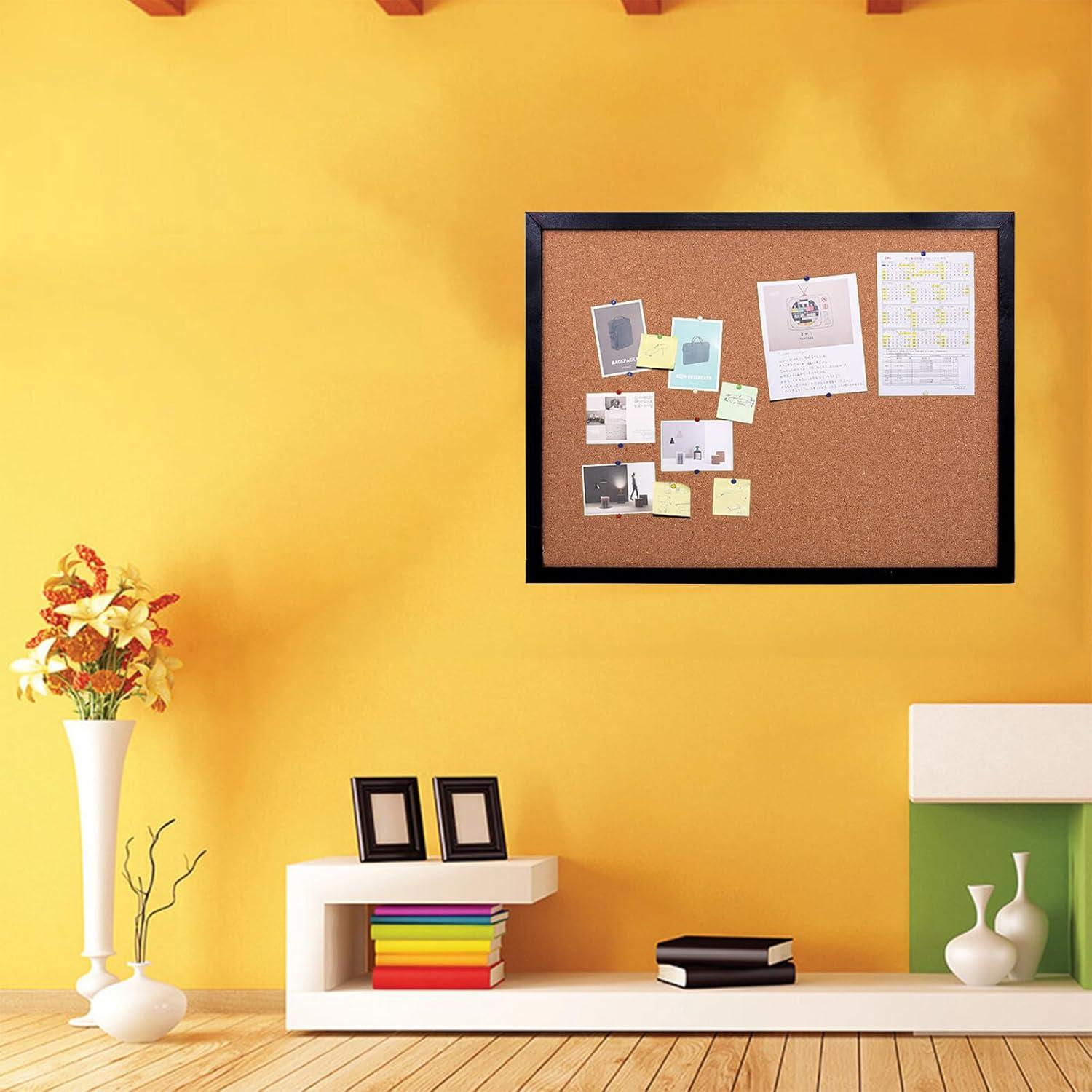 Tablero de Corcho Negro BGJRBY 37x28cm con Marco de Madera