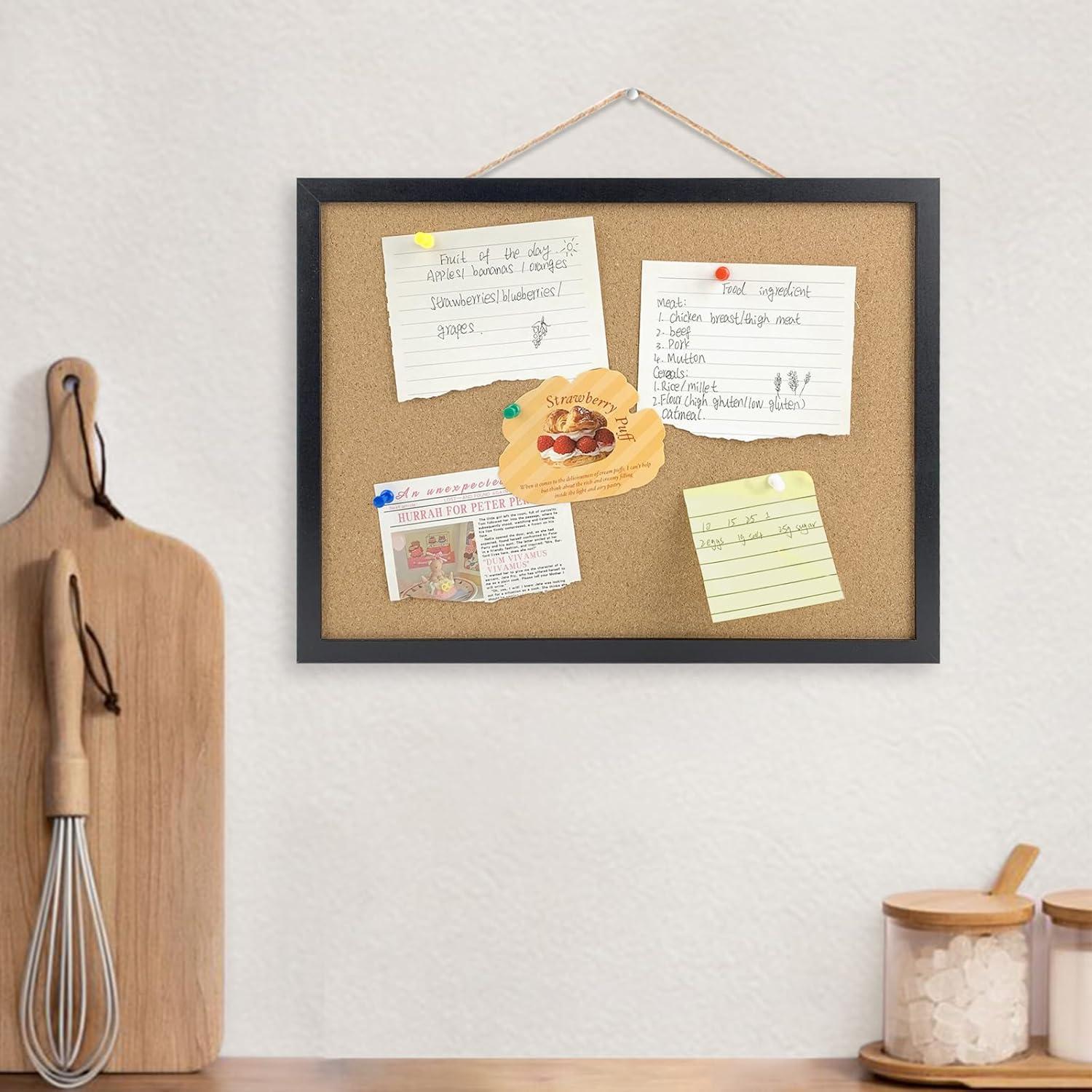 Tablero de Corcho Negro BGJRBY 37x28cm con Marco de Madera