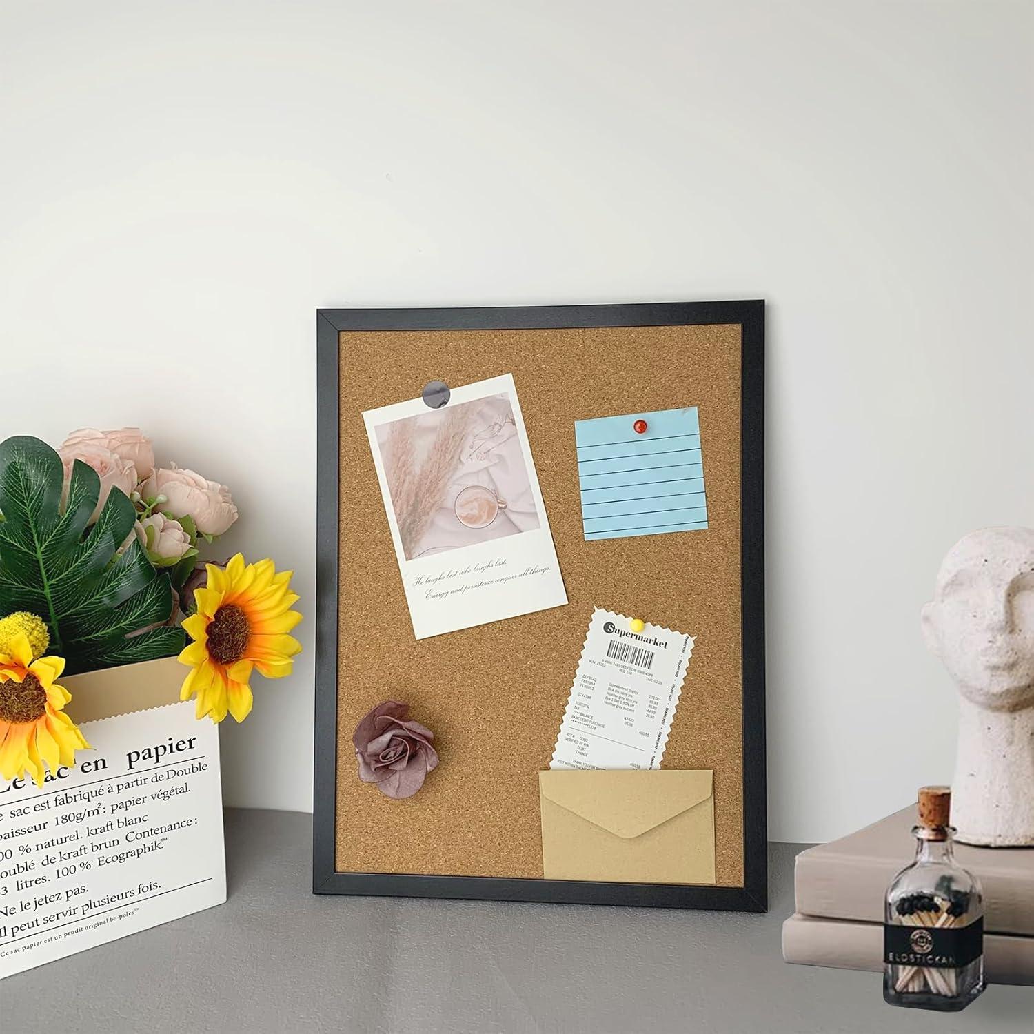 Tablero de Corcho Negro BGJRBY 37x28cm con Marco de Madera