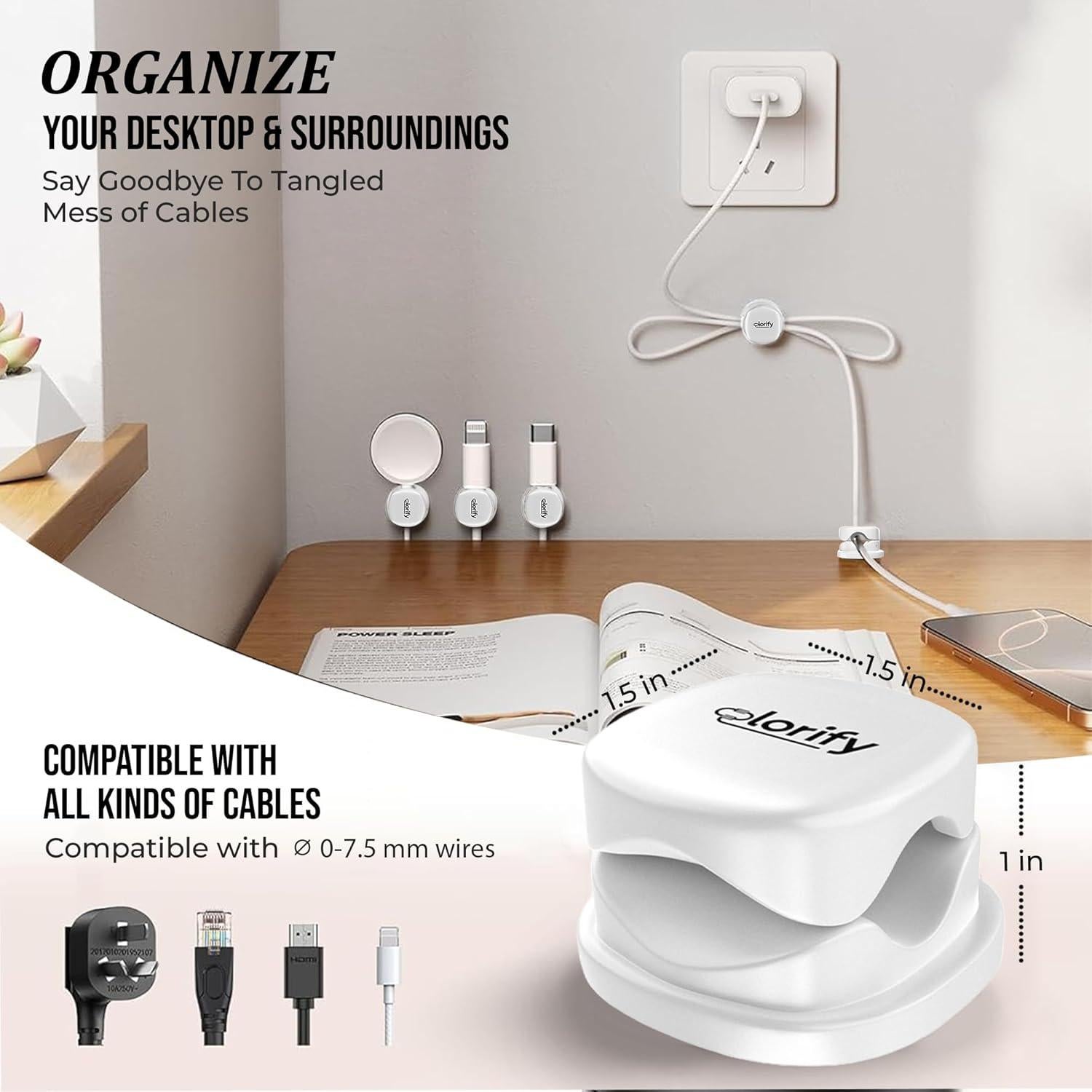 Organizador de Cables Adhesivo Olorify - Paquete de 8 Clips Blancos