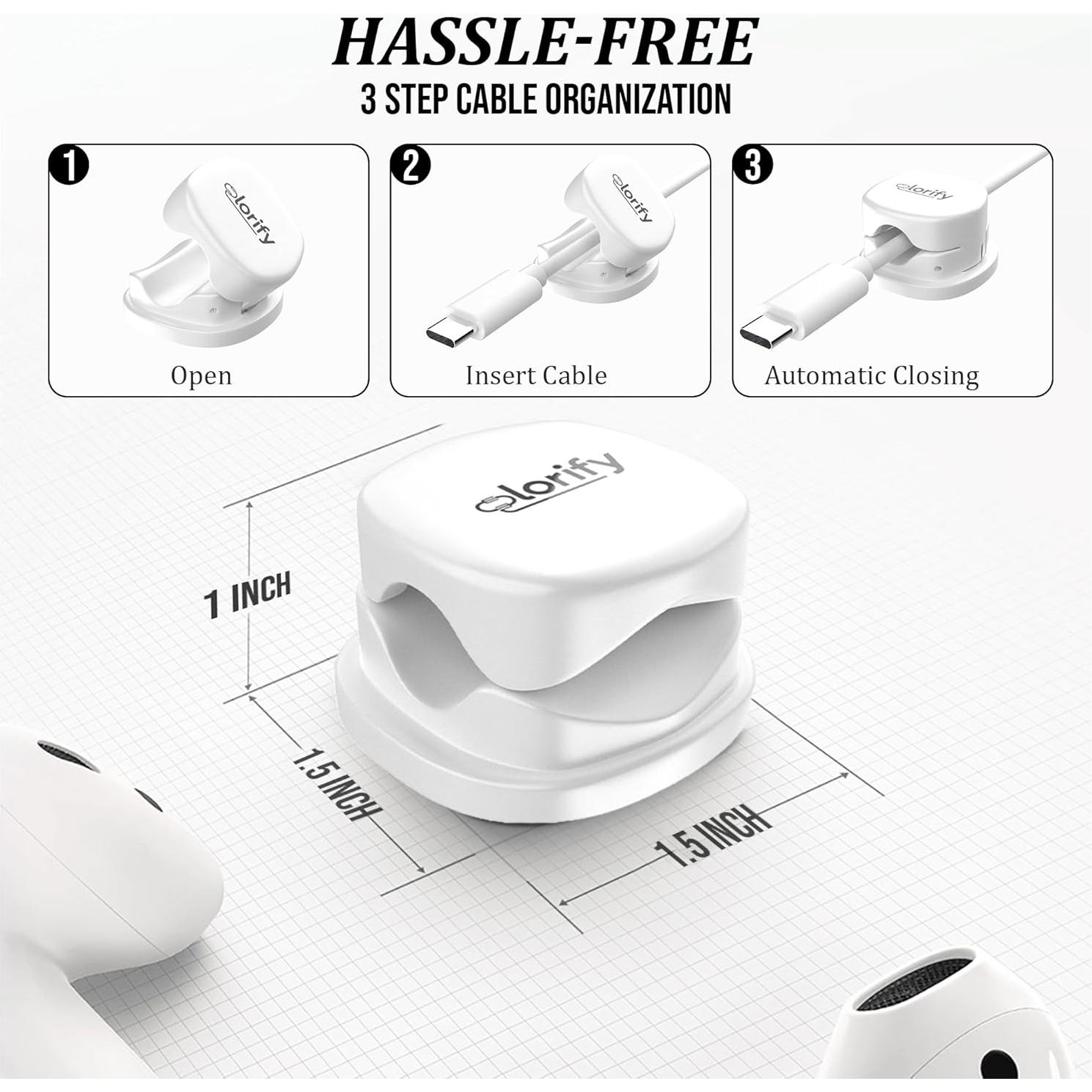 Organizador de Cables Adhesivo Olorify - Paquete de 8 Clips Blancos