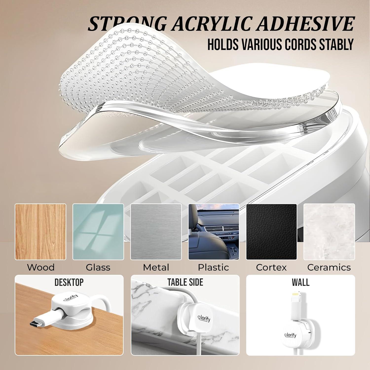 Organizador de Cables Adhesivo Olorify - Paquete de 8 Clips Blancos