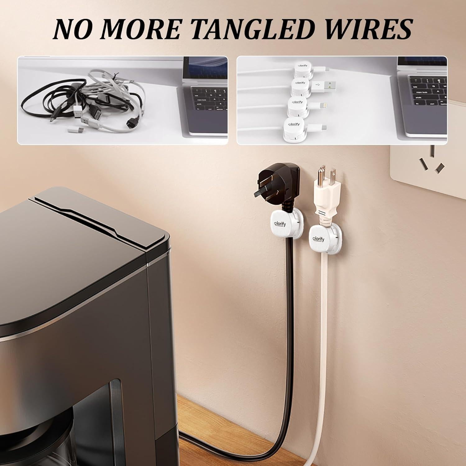 Organizador de Cables Adhesivo Olorify - Paquete de 8 Clips Blancos