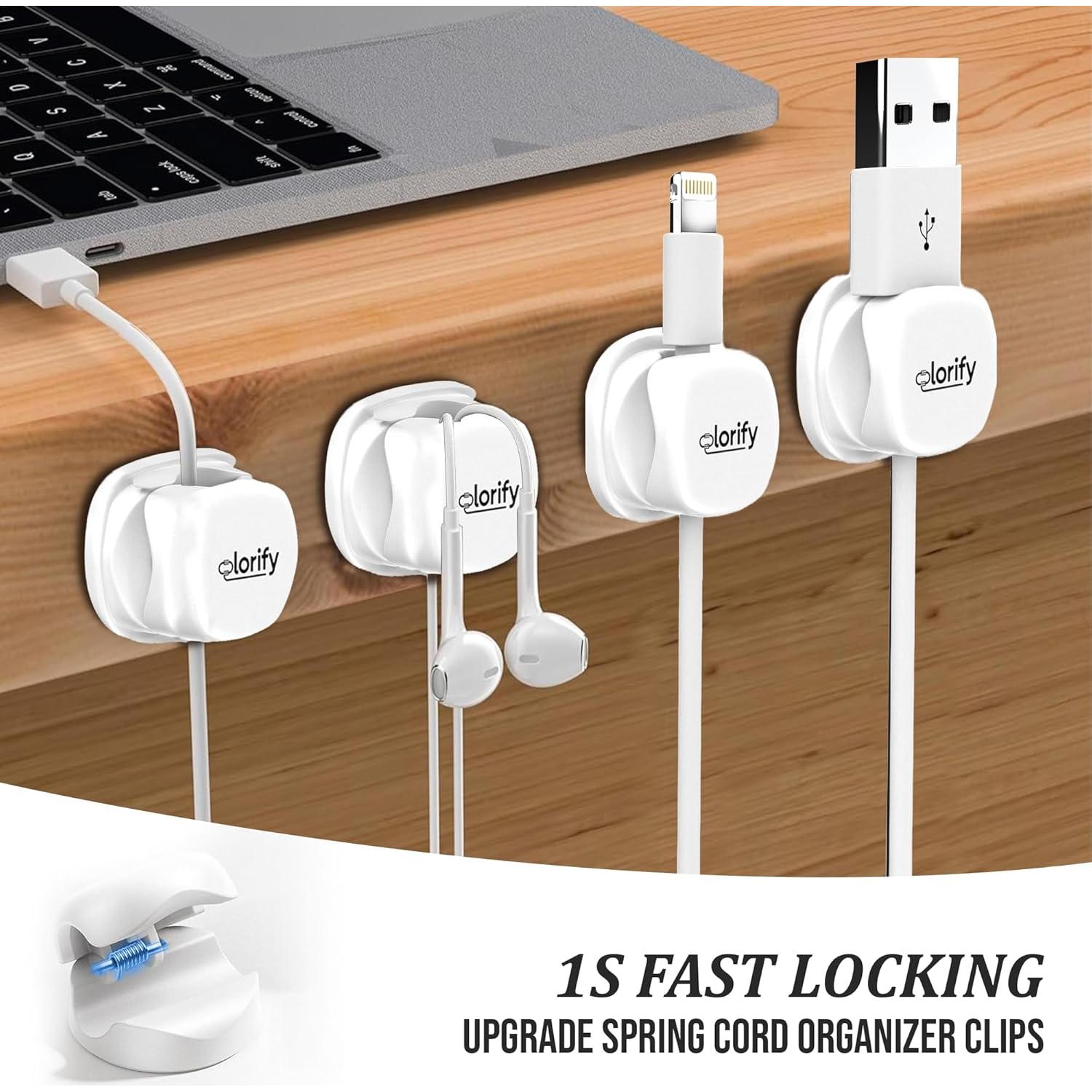 Organizador de Cables Adhesivo Olorify - Paquete de 8 Clips Blancos