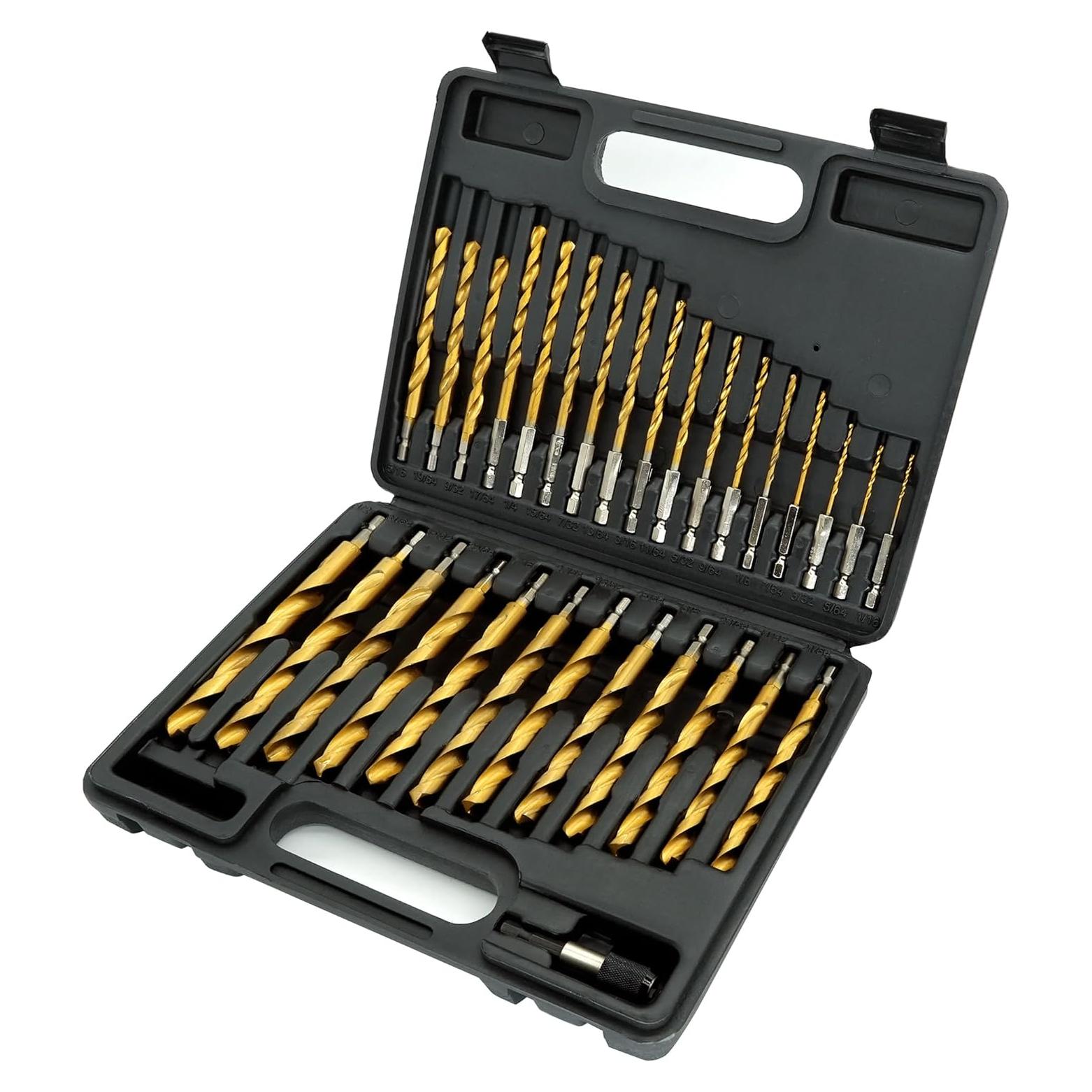 Juego de 30 Brocas de Impacto Titanio GMTOOLS HSS 1.59mm-12.70mm