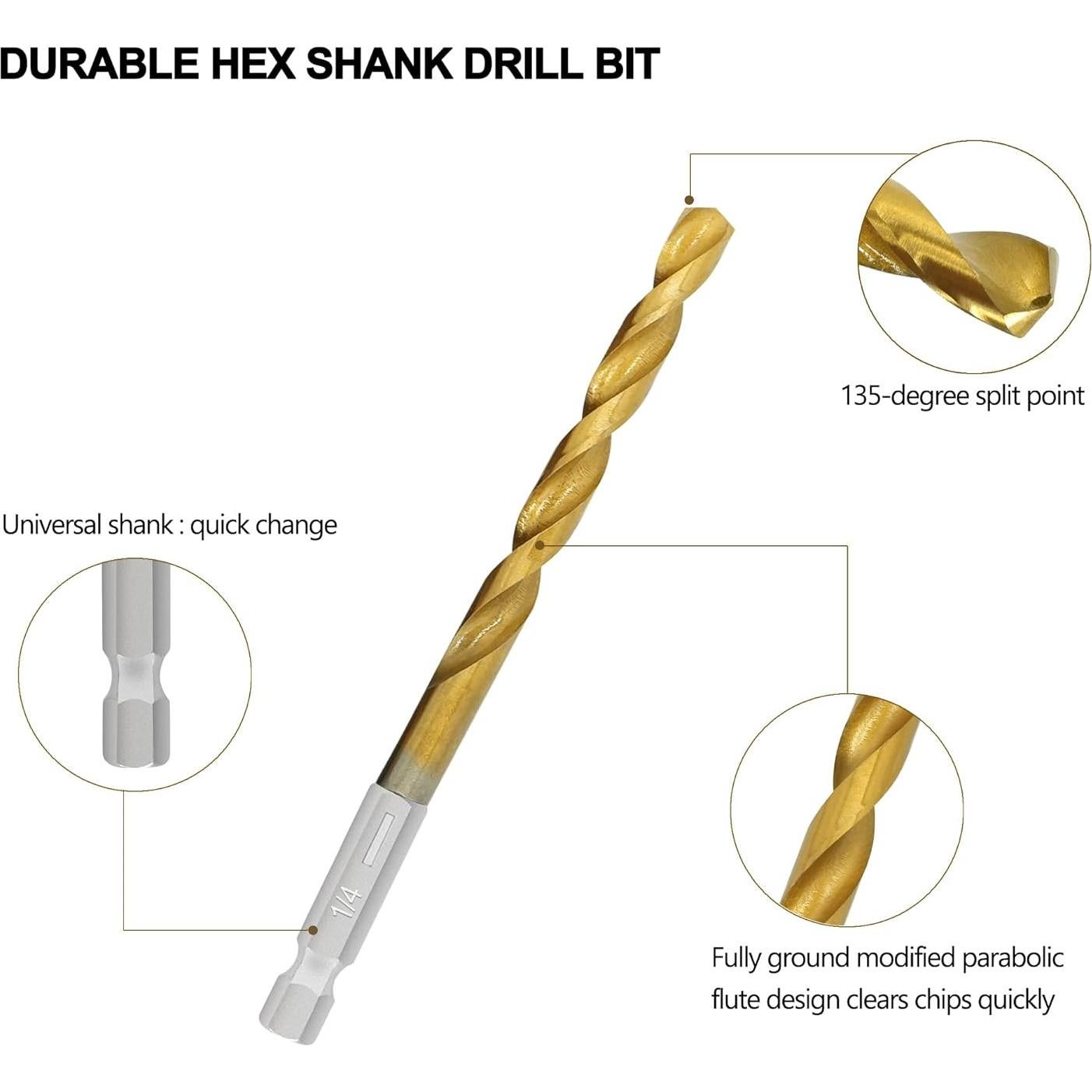 Juego de 30 Brocas de Impacto Titanio GMTOOLS HSS 1.59mm-12.70mm