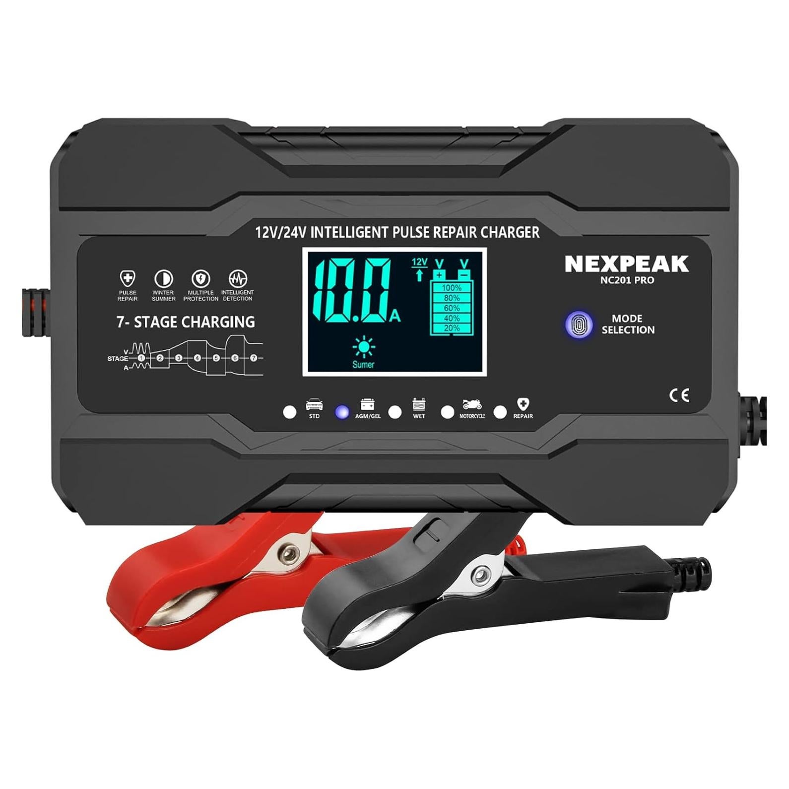 Cargador de Batería NEXPEAK 10 Amperios 12V 24V Inteligente