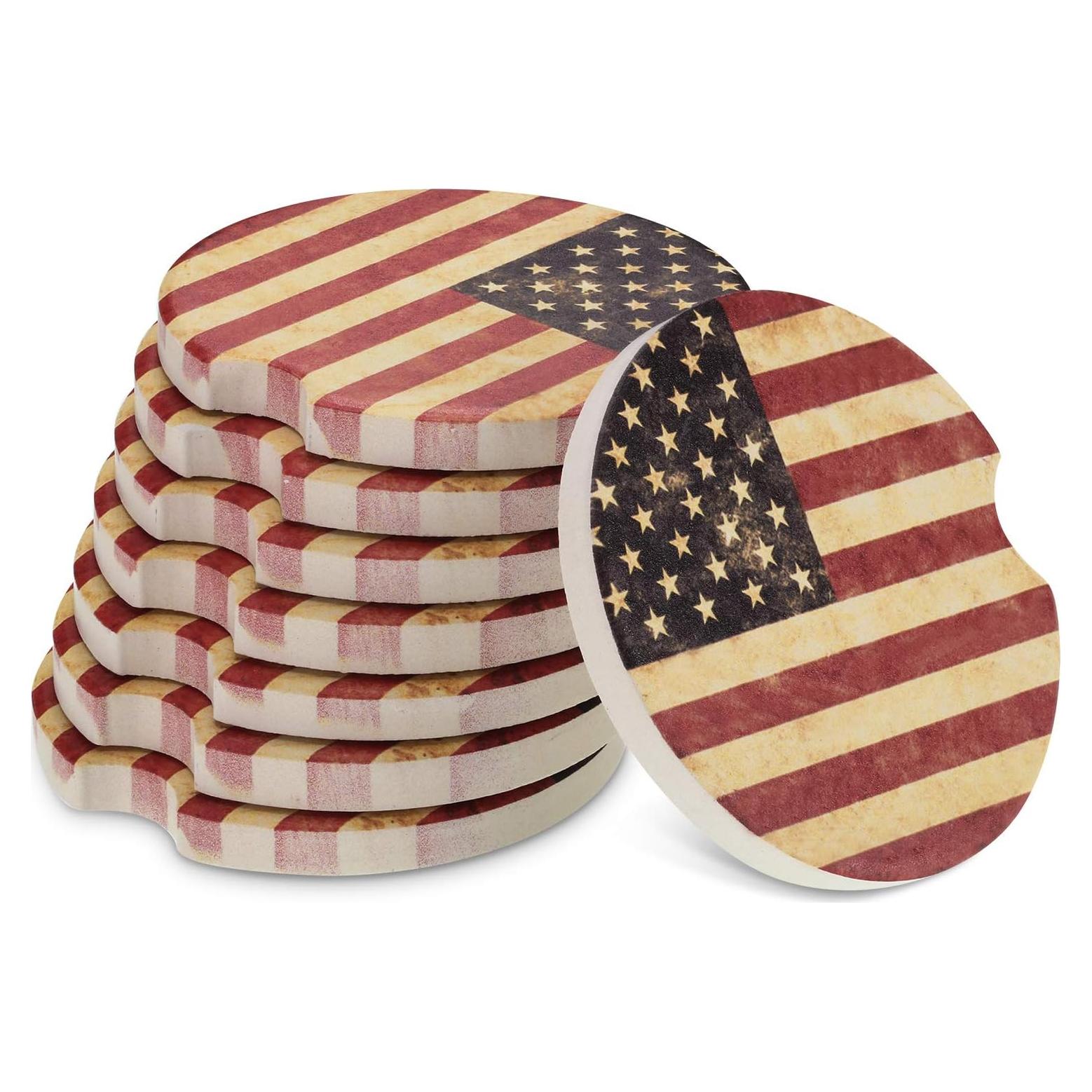 Juego de 8 Posavasos de Coche Cerámicos Boao con Bandera EE. UU.