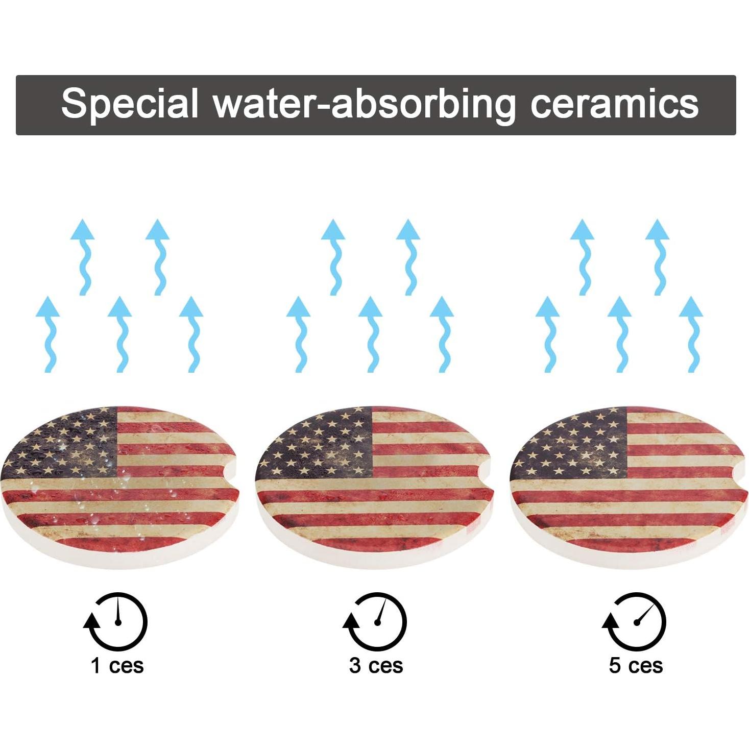 Juego de 8 Posavasos de Coche Cerámicos Boao con Bandera EE. UU.