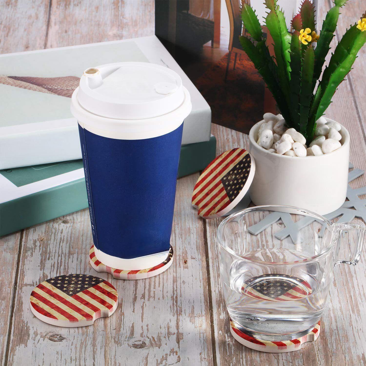 Juego de 8 Posavasos de Coche Cerámicos Boao con Bandera EE. UU.