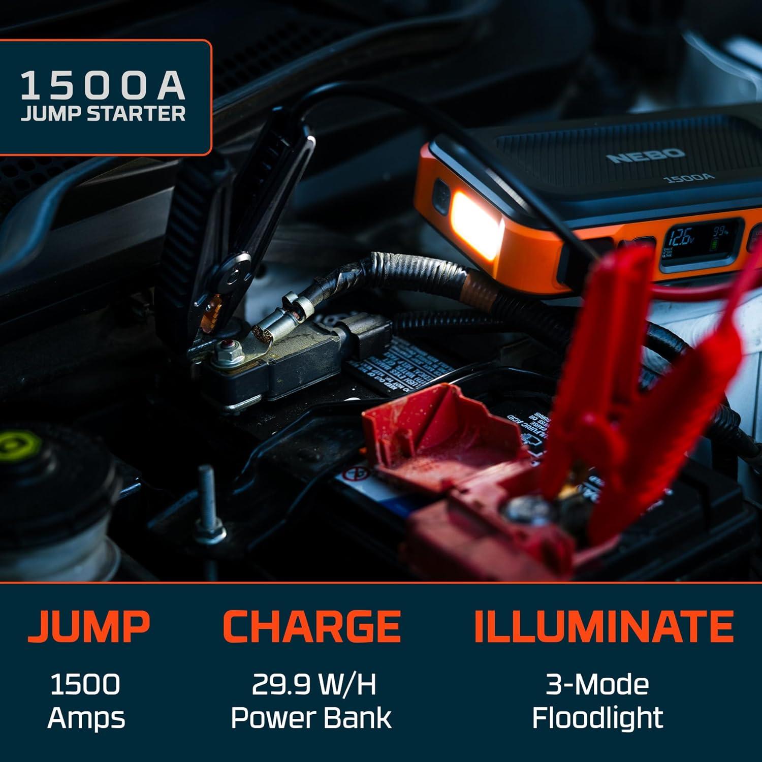 Arrancador de Batería NEBO 1500A 29.9Wh USB Luz Emergencia