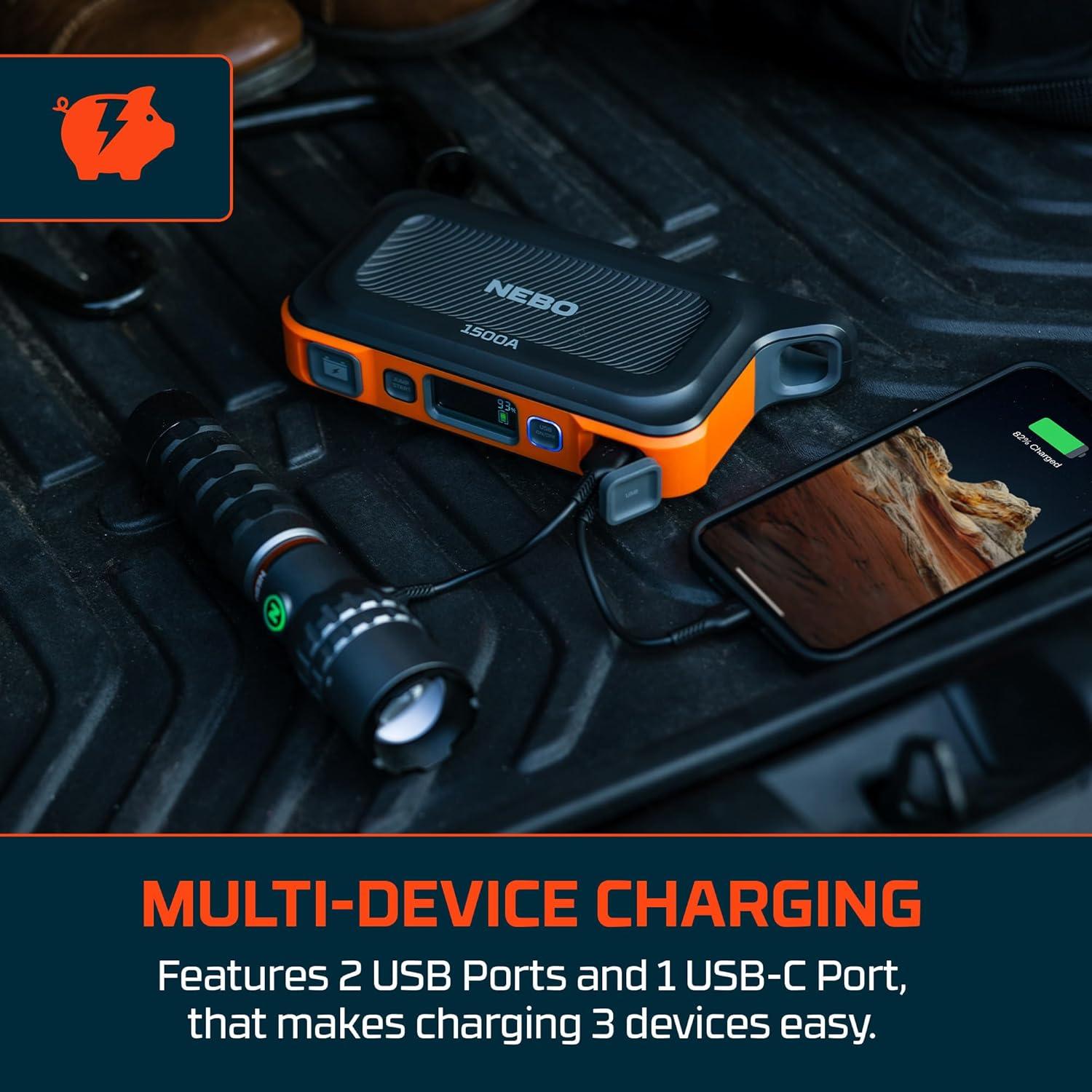 Arrancador de Batería NEBO 1500A 29.9Wh USB Luz Emergencia