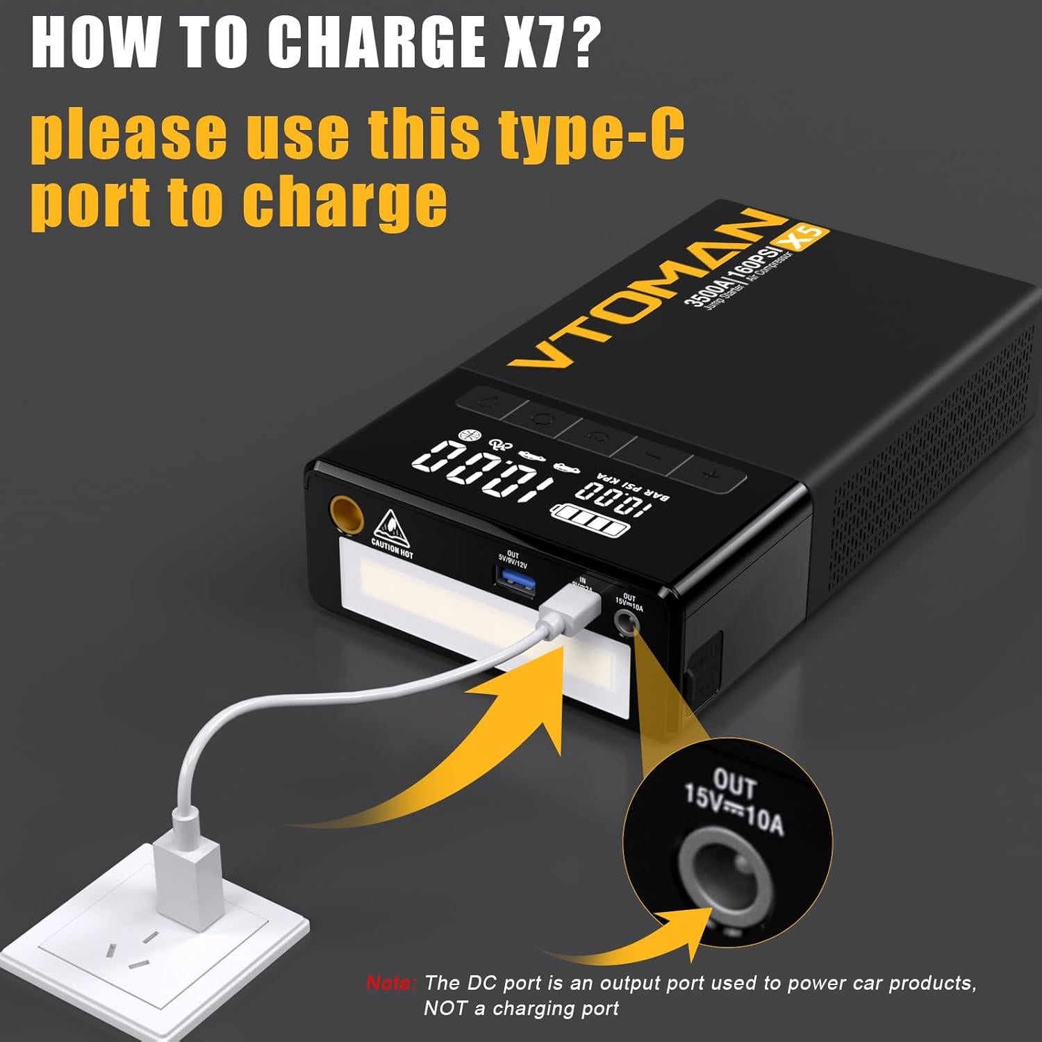 VTOMAN X7 Arrancador de Coche 4250A con Compresor 160PSI