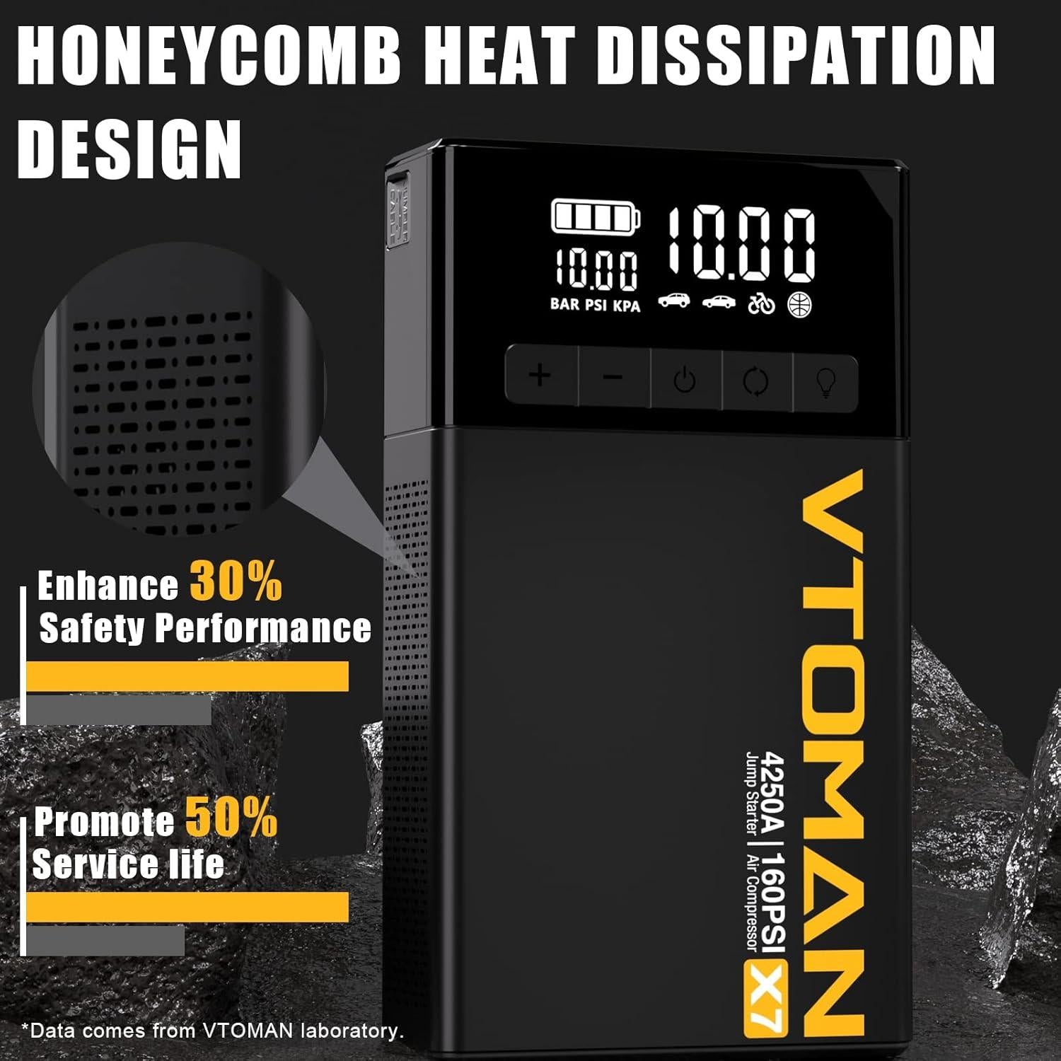 VTOMAN X7 Arrancador de Coche 4250A con Compresor 160PSI