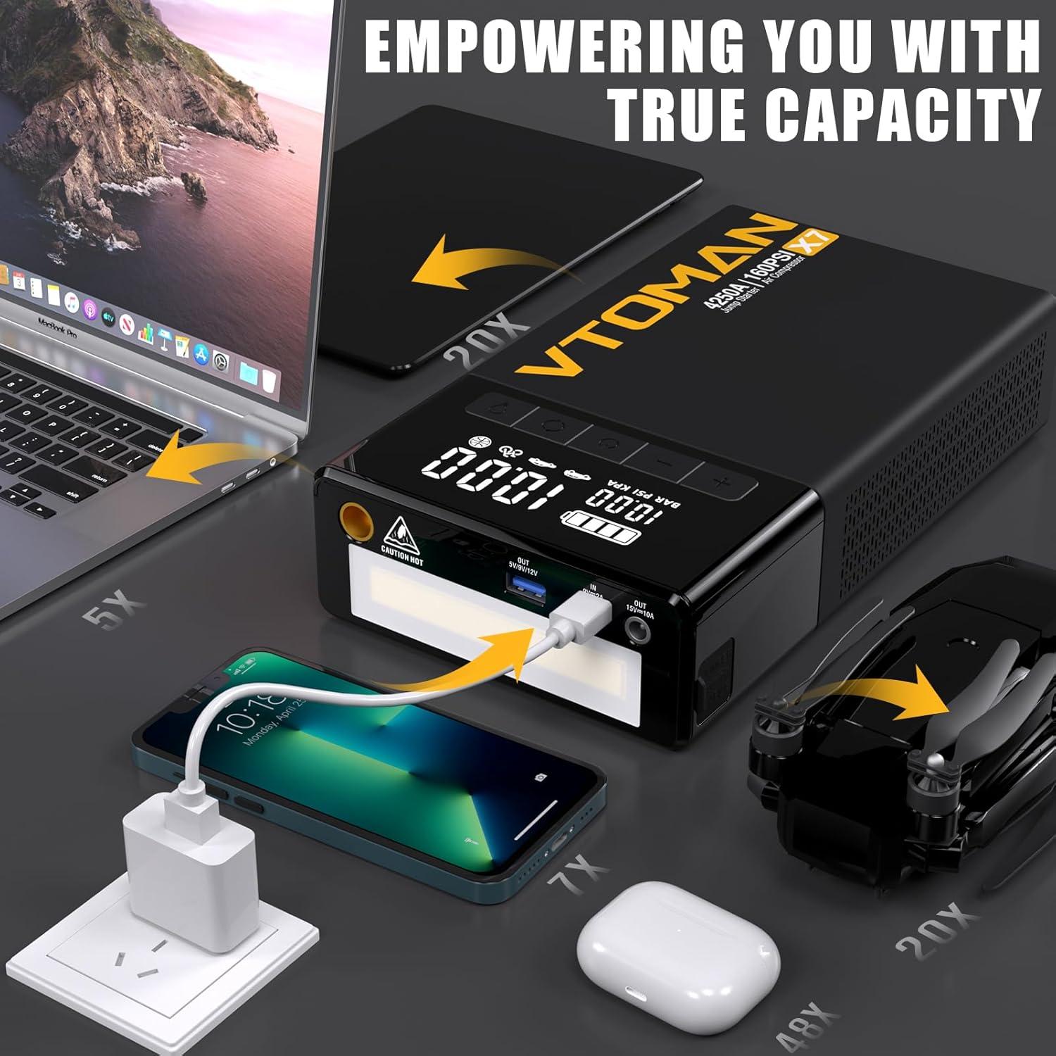 VTOMAN X7 Arrancador de Coche 4250A con Compresor 160PSI