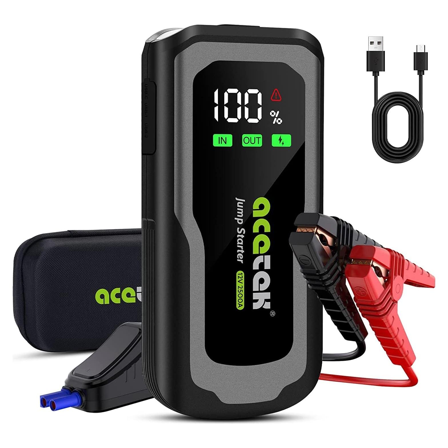 Arrancador de Batería Acetek 2500A 12V Portátil 74WH