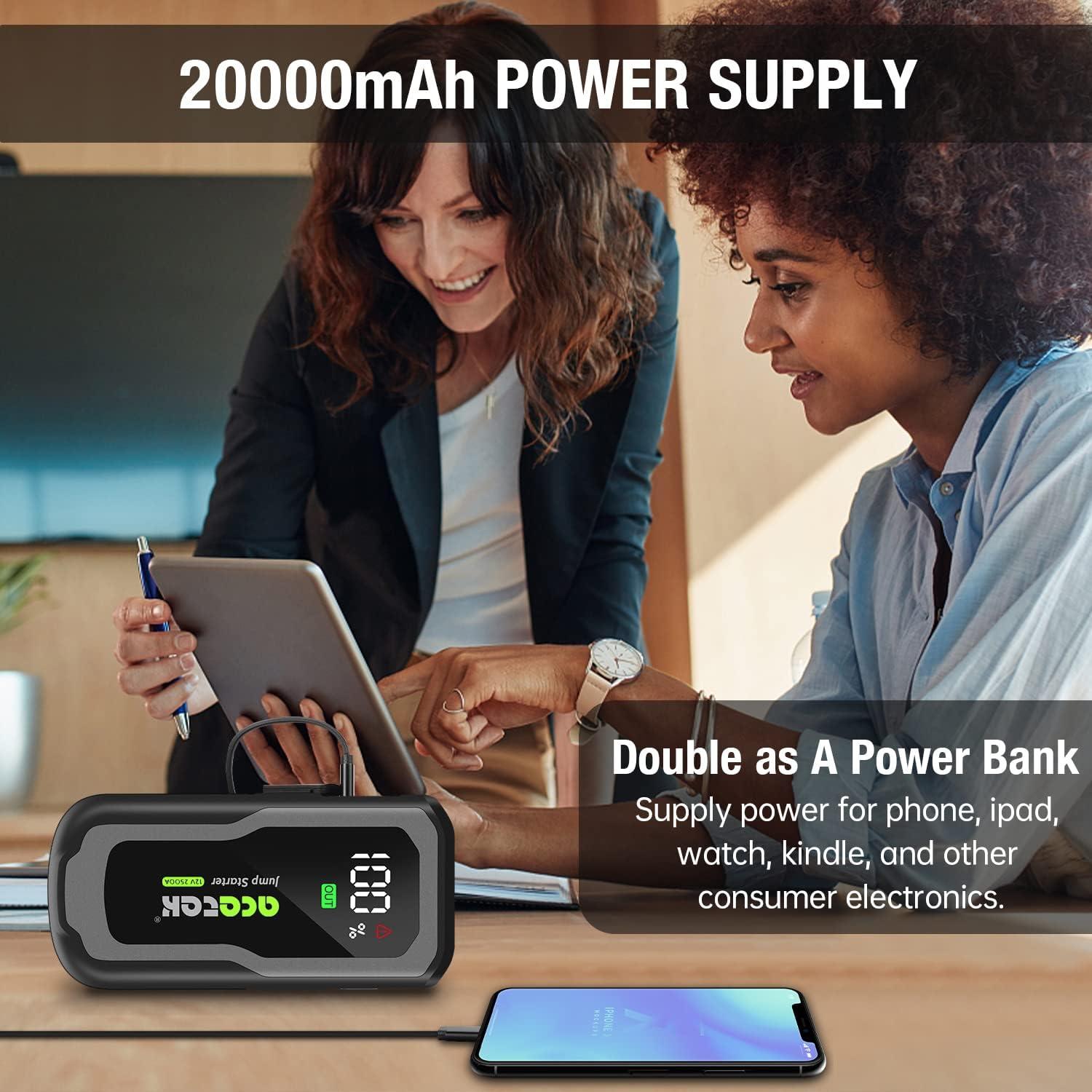 Arrancador de Batería Acetek 2500A 12V Portátil 74WH