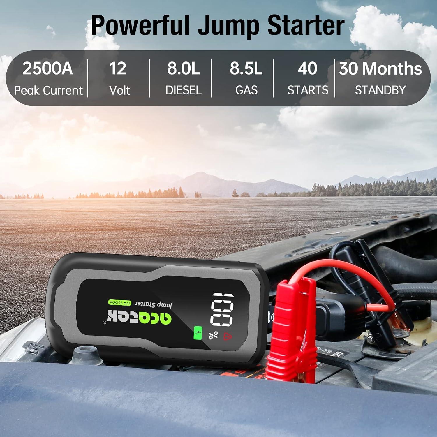 Arrancador de Batería Acetek 2500A 12V Portátil 74WH