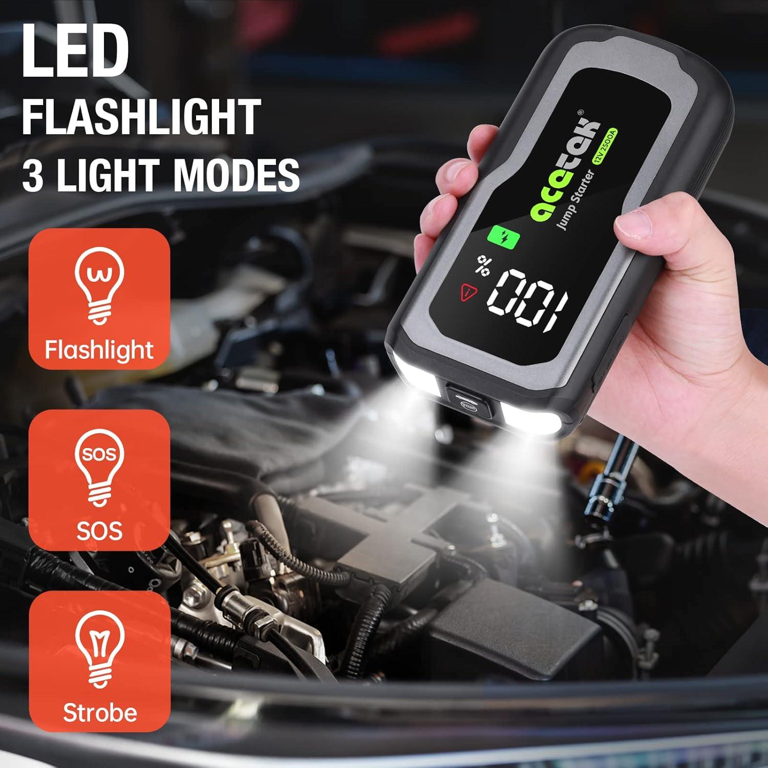 Arrancador de Batería Acetek 2500A 12V Portátil 74WH