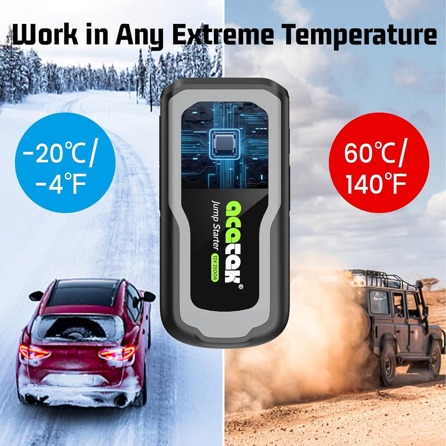 Arrancador de Batería Acetek 2500A 12V Portátil 74WH