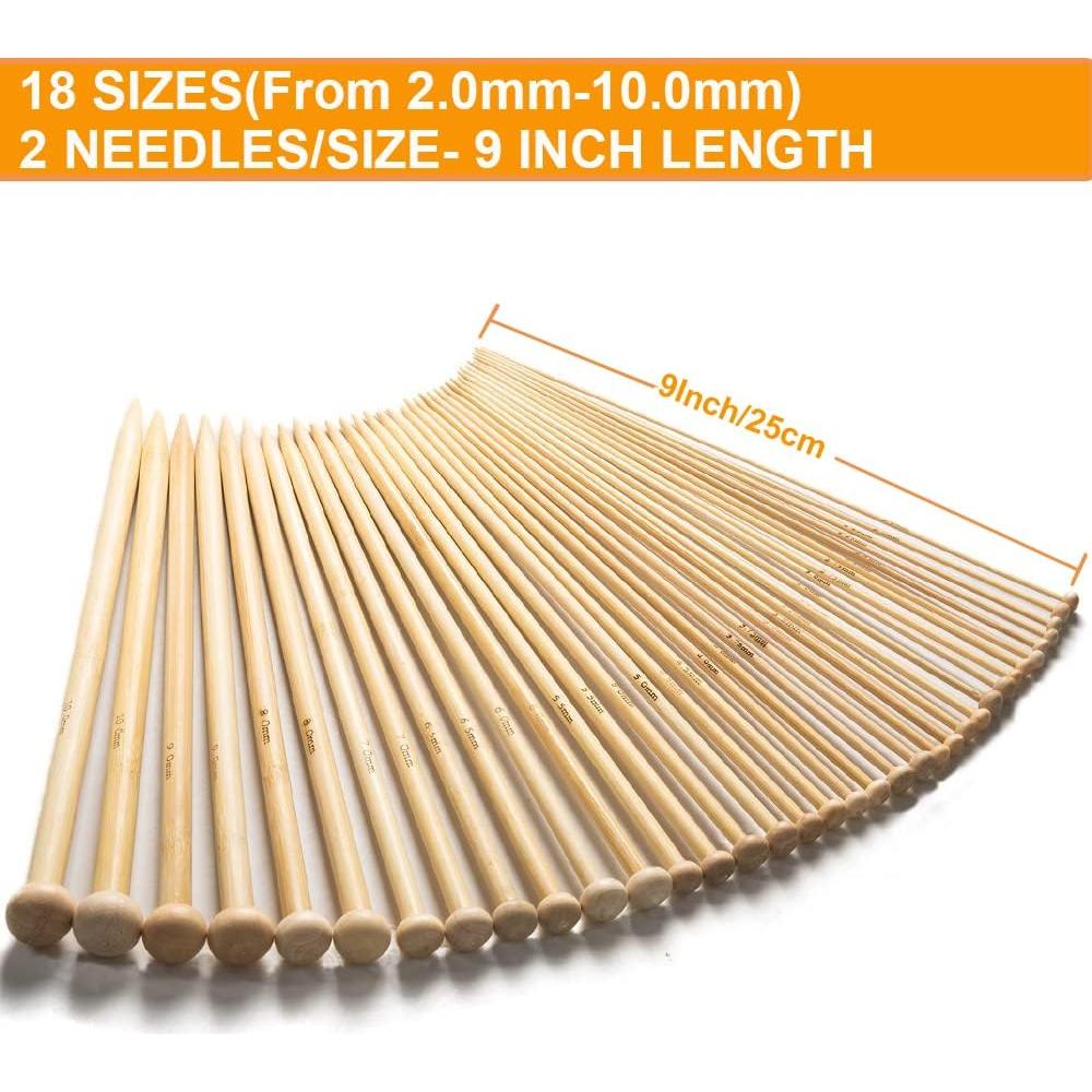 Juego de Agujas de Tejer de Bambú BetyBedy 36PCS 2.0mm a 10.0mm