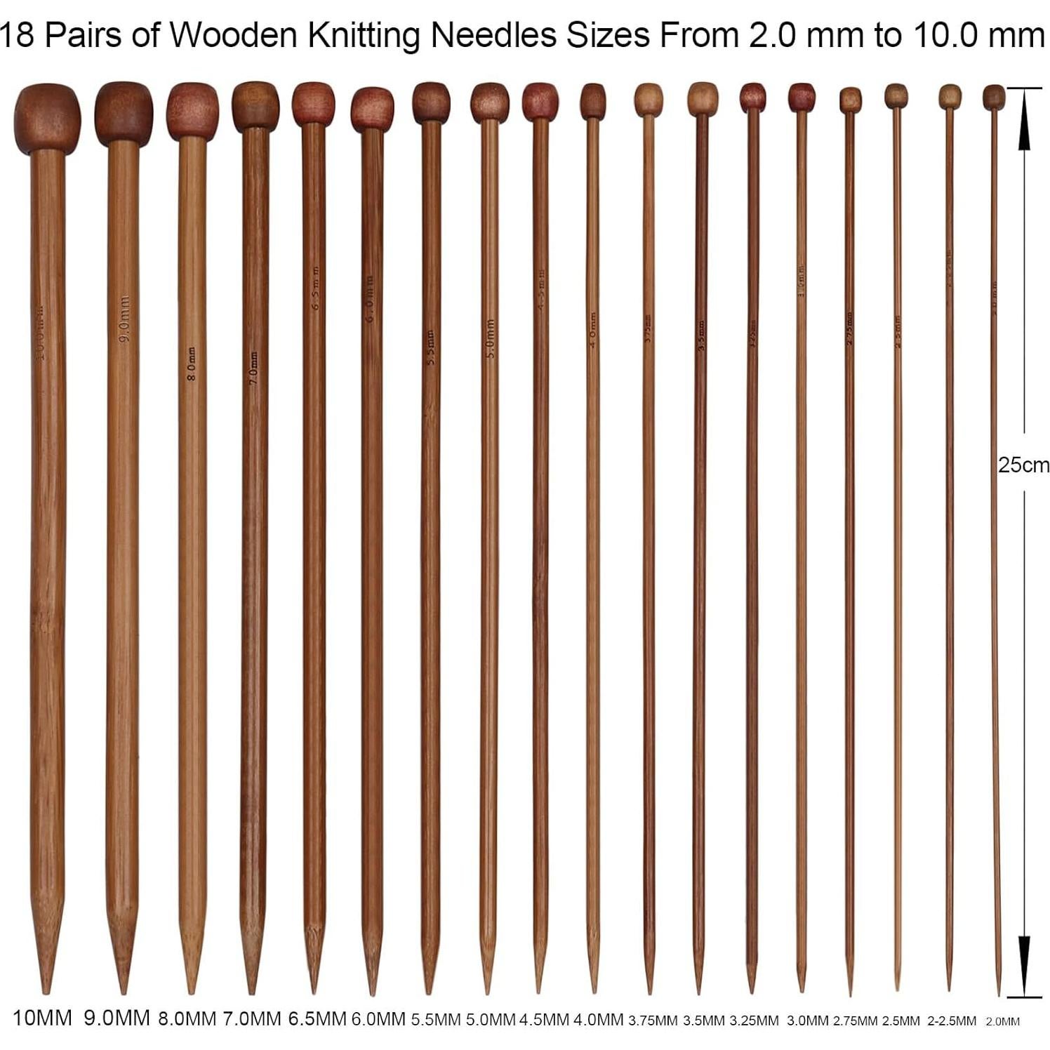 Conjunto de 18 Agujas de Tejer de Bambú Aeelike 25 cm