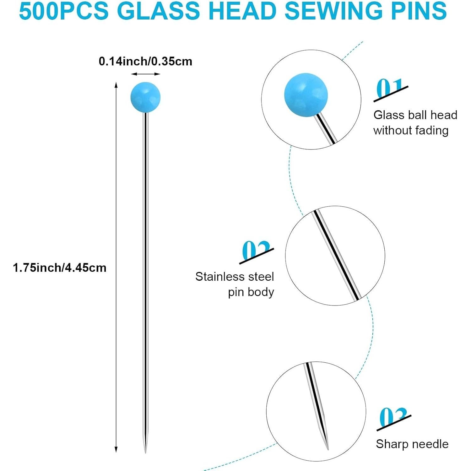 500 Alfileres Rectos GXLWJXWLV con Cabeza de Vidrio 4.45cm