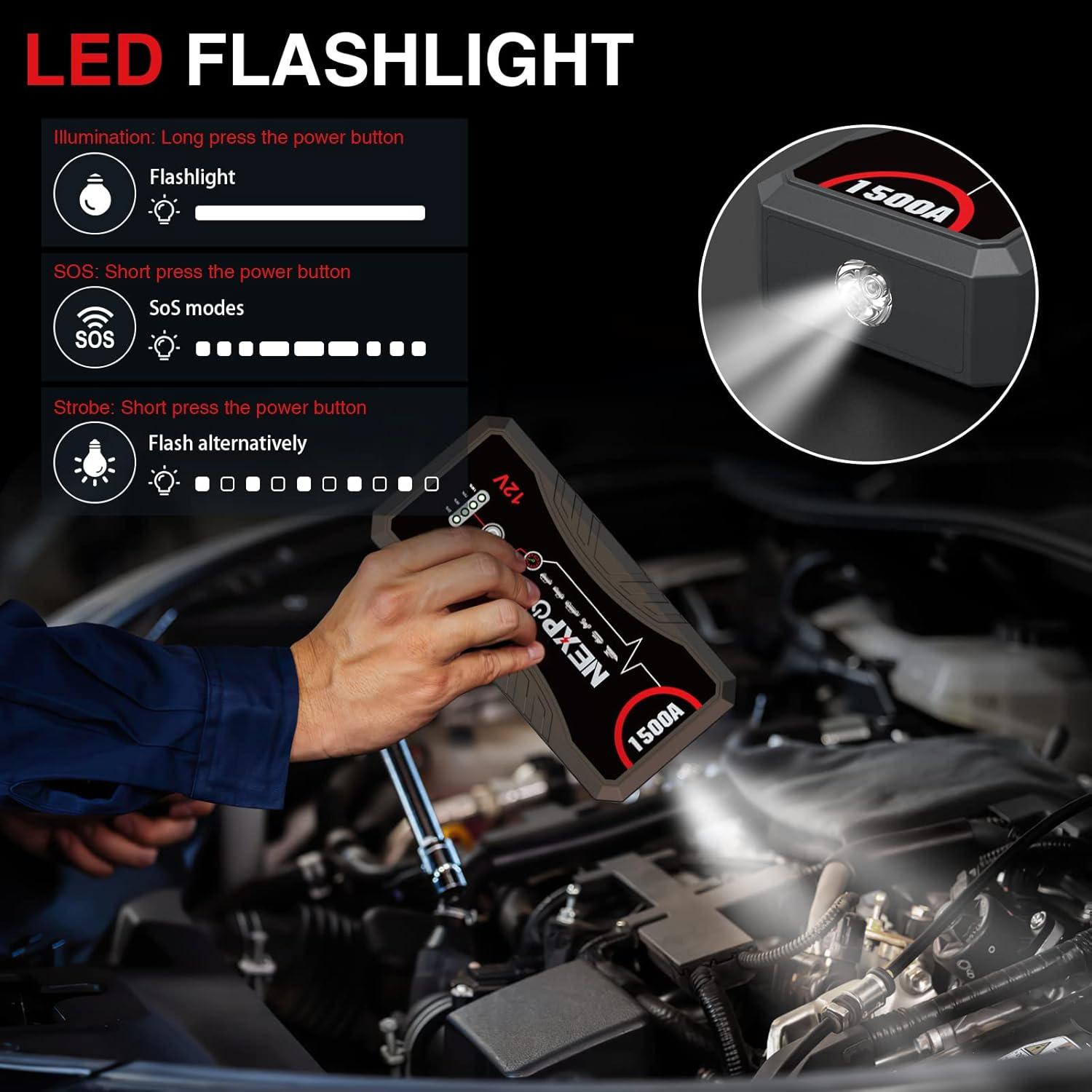 Arrancador de Batería NEXPOW Q10S 1500A 12V con Luz LED