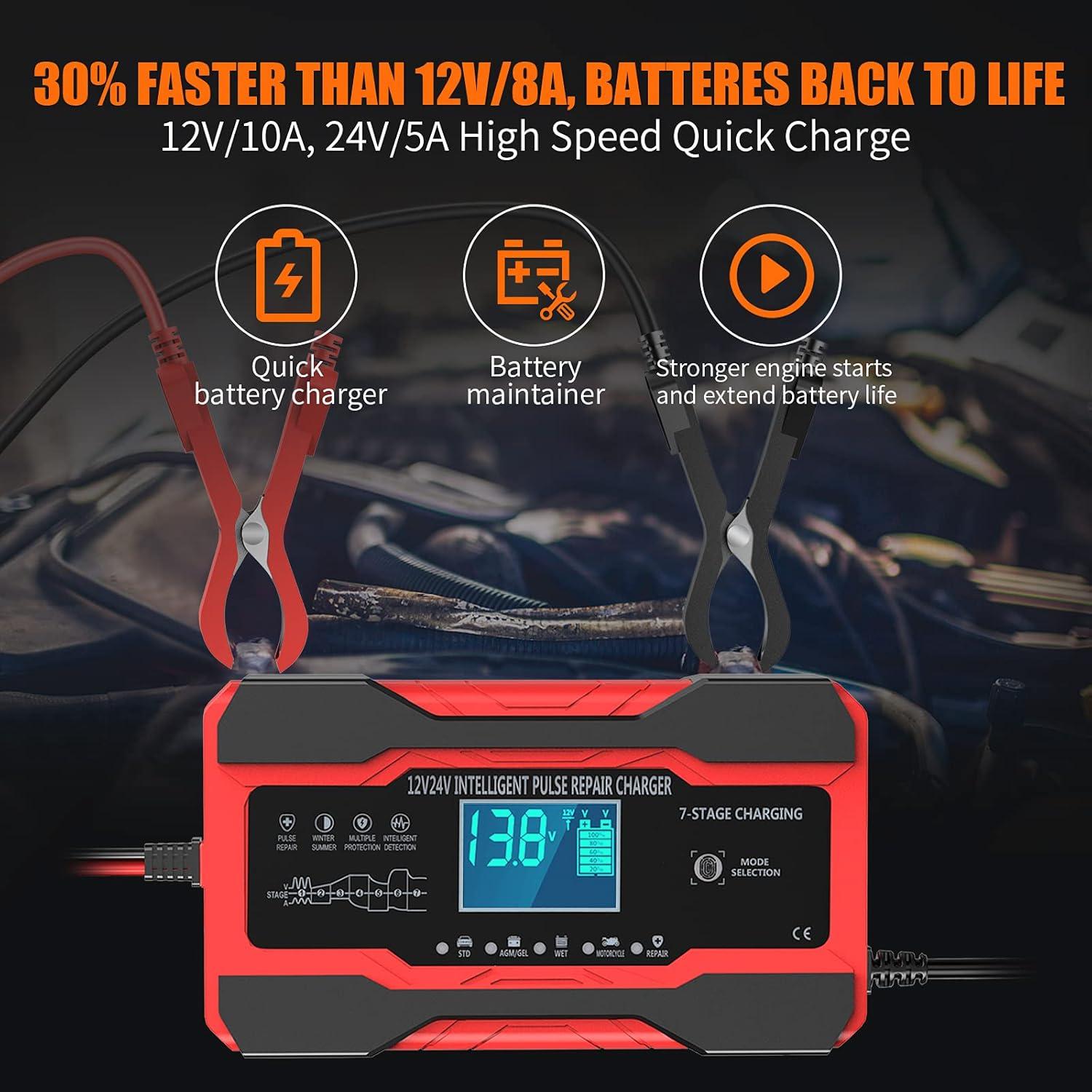 Cargador de Batería YONHAN 10A 12V/24V Automático Inteligente