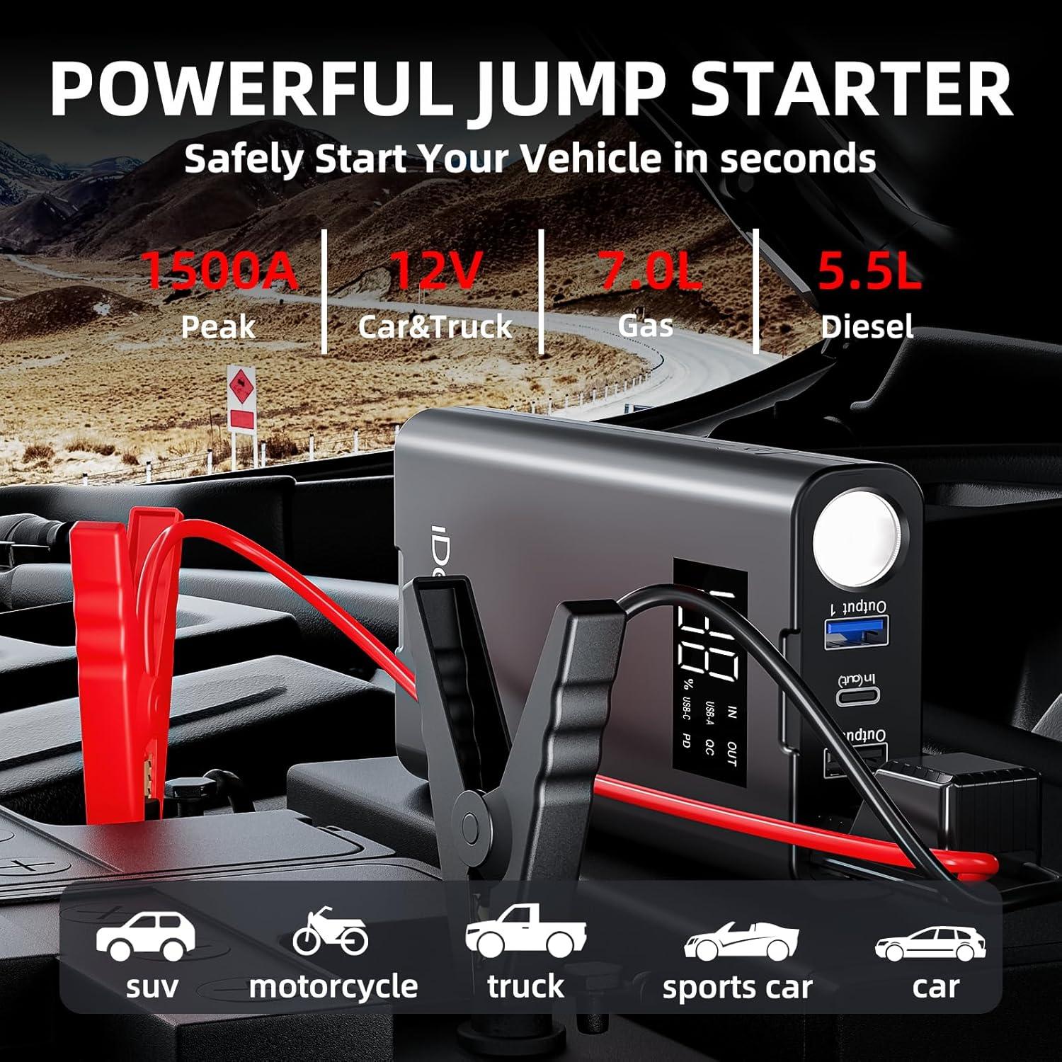 Arrancador de Batería IDEAPLAY J8 1500A Cargador Portátil